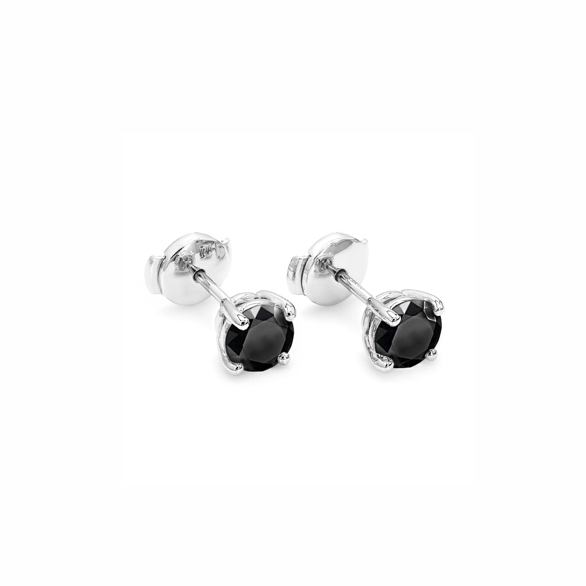 Black Diamond Solitaire Earrings 1.00 Carat in 18K White Gold 3D View