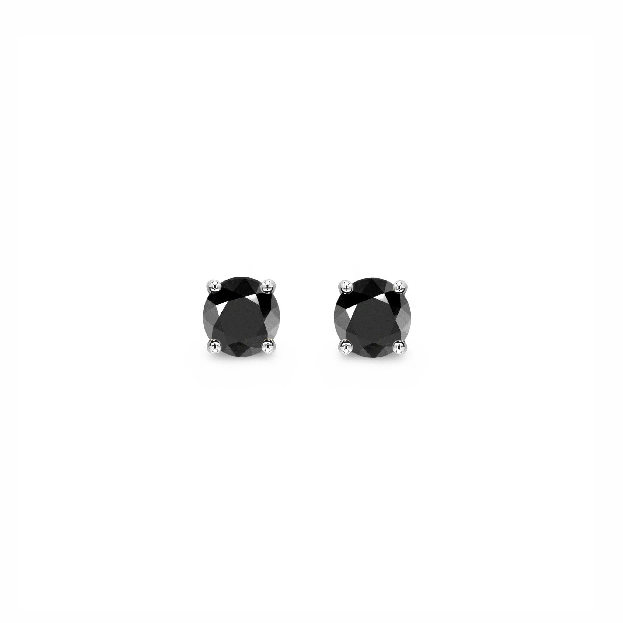 Black Diamond Solitaire Earrings 1.00 Carat in 18K White Gold Front View