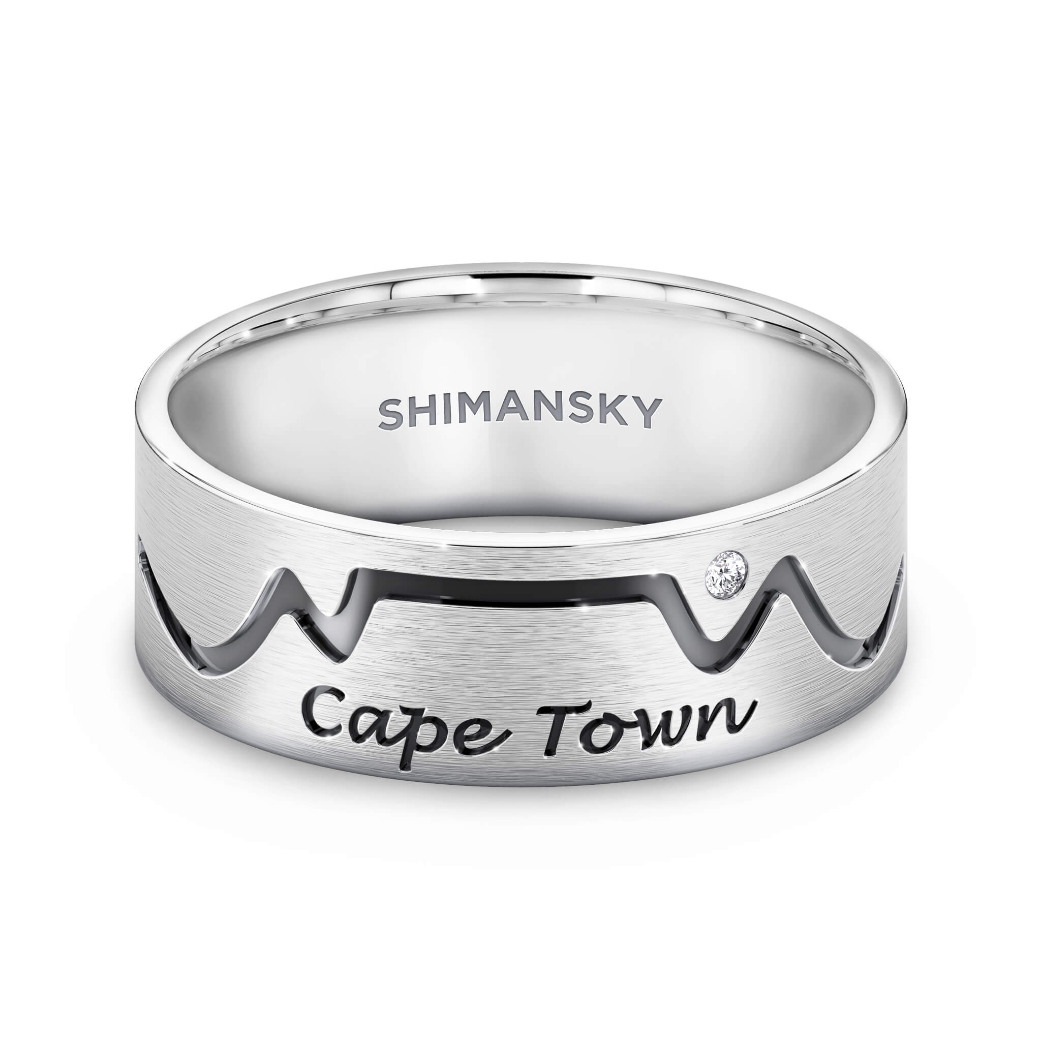 Cape Town Gents Diamond Ring In Silver Front View