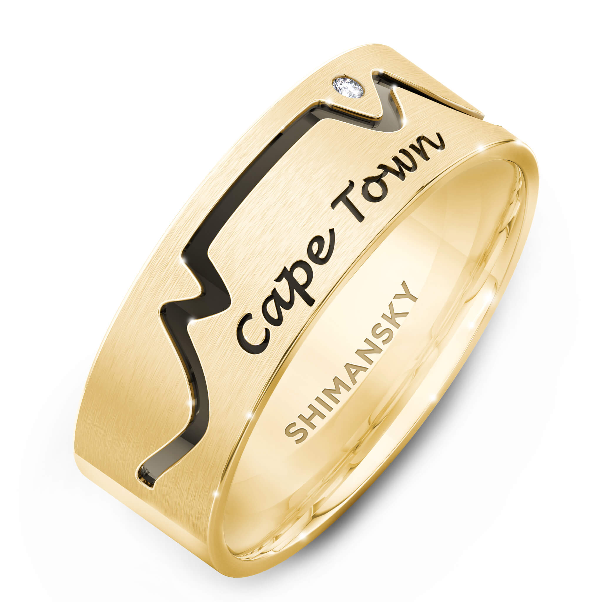 Cape Town Gents Diamond Ring in 14K Yellow Gold 3D View