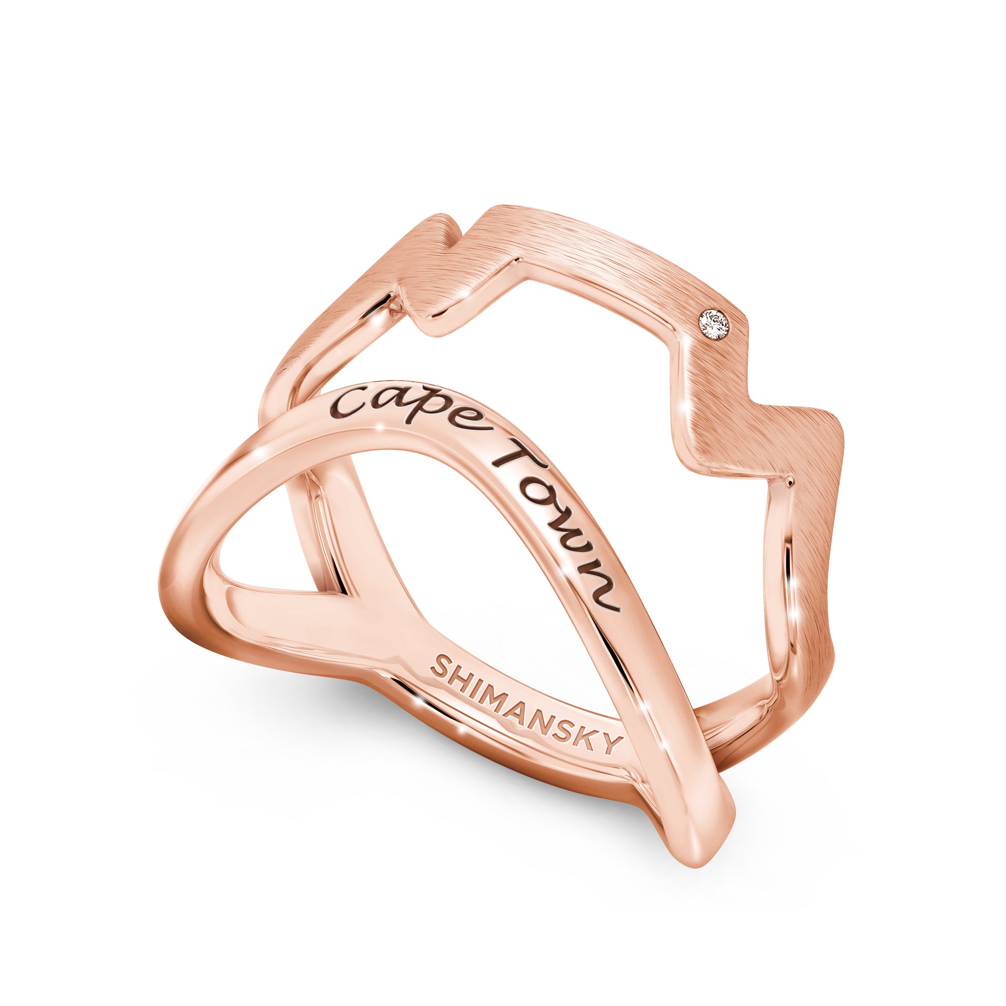 Cape Town Swiss Set Diamond Ring in 14K Rose Gold 3D View