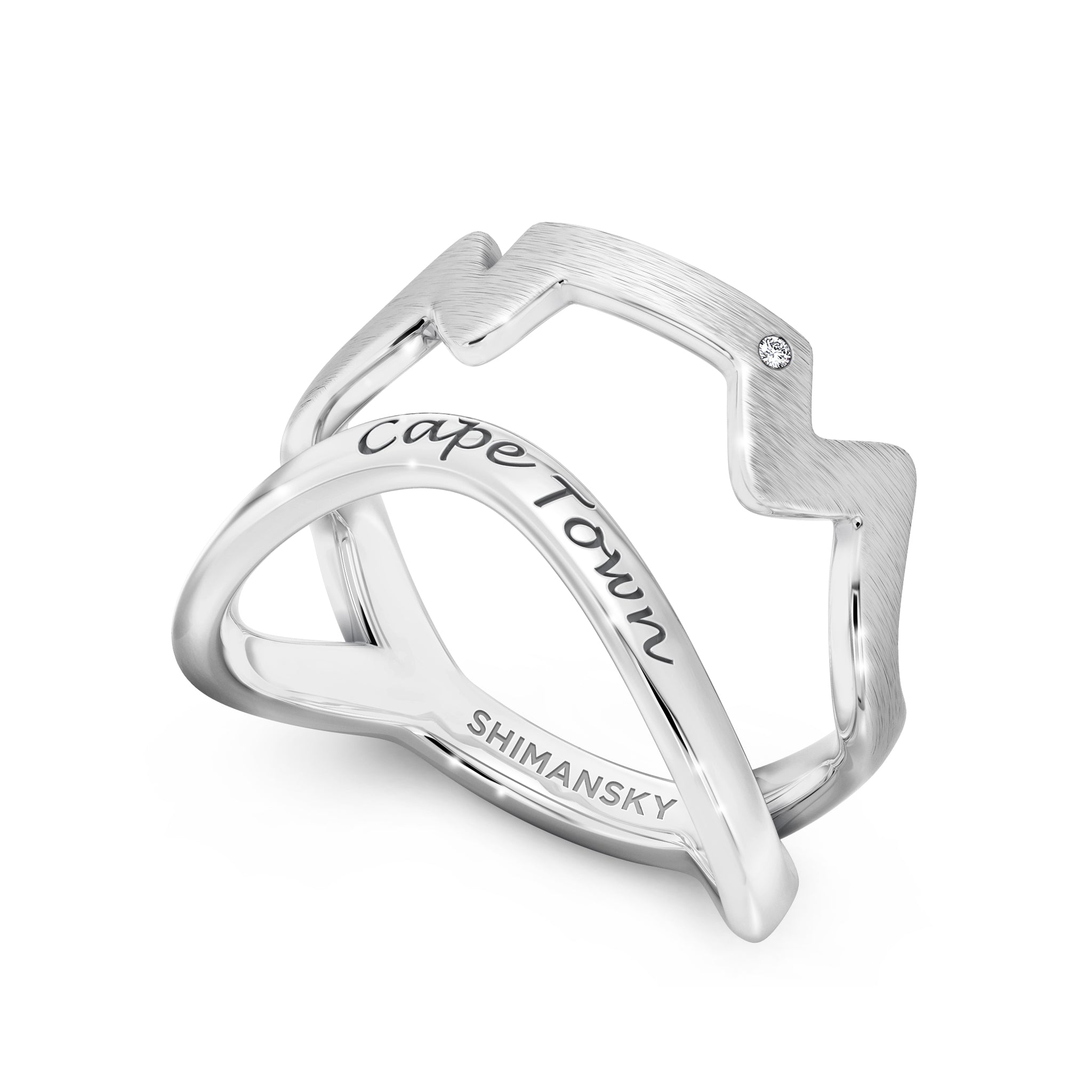 Cape Town Swiss Set Diamond Ring in Silver 3D View