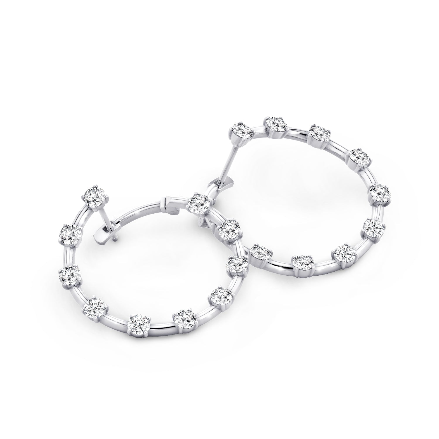 Shimansky - Crescent Diamond Hoop Earrings 2.00ct crafted in 14K White Gold