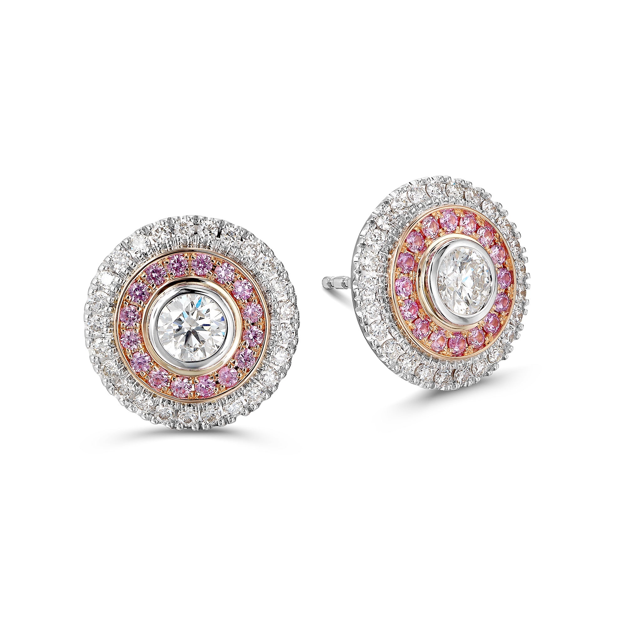 Shimansky - Diamond and Sapphire Double Microset Halo Earrings crafted in 18K White & Rose Gold