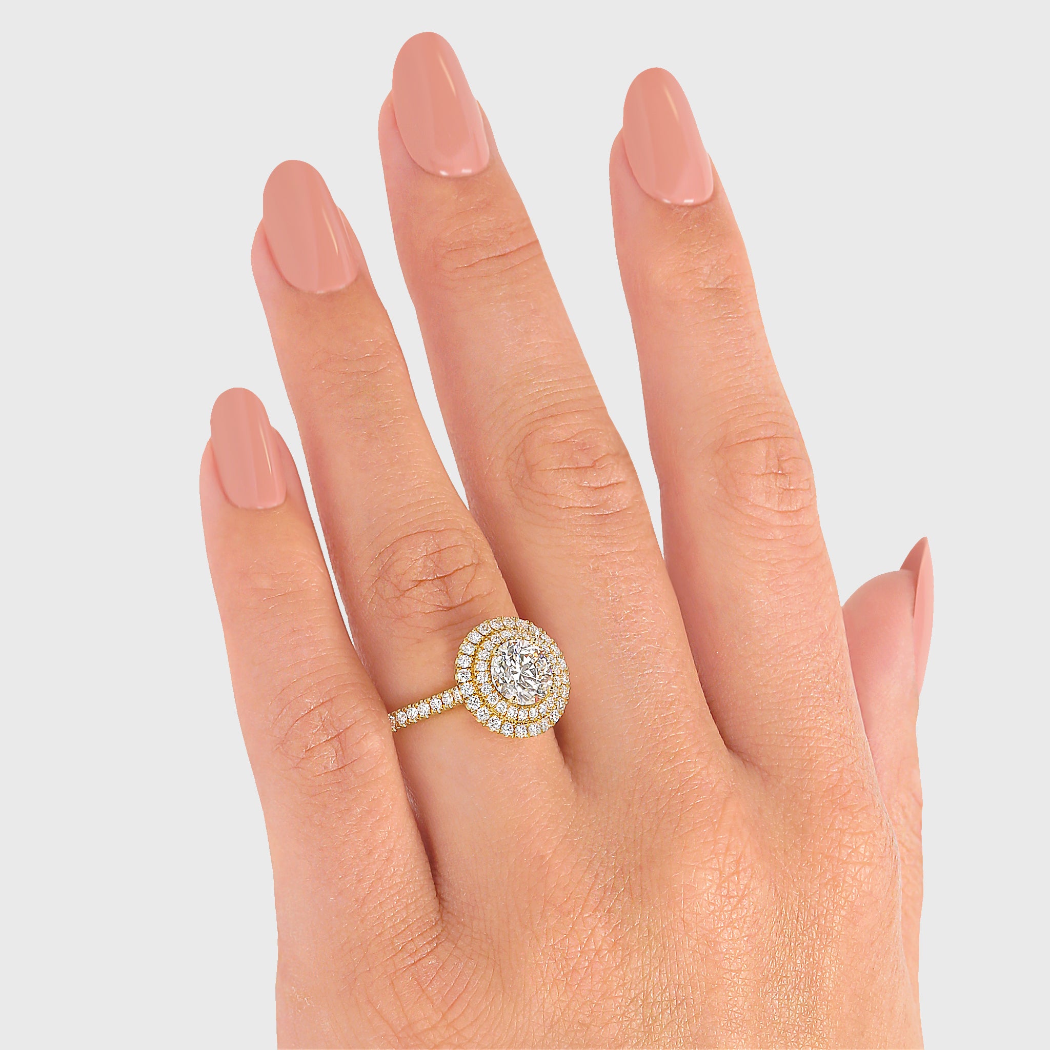 Shimansky - Women Wearing the Diamond Double Microset Halo Ring 1.00ct crafted in 18K Yellow Gold
