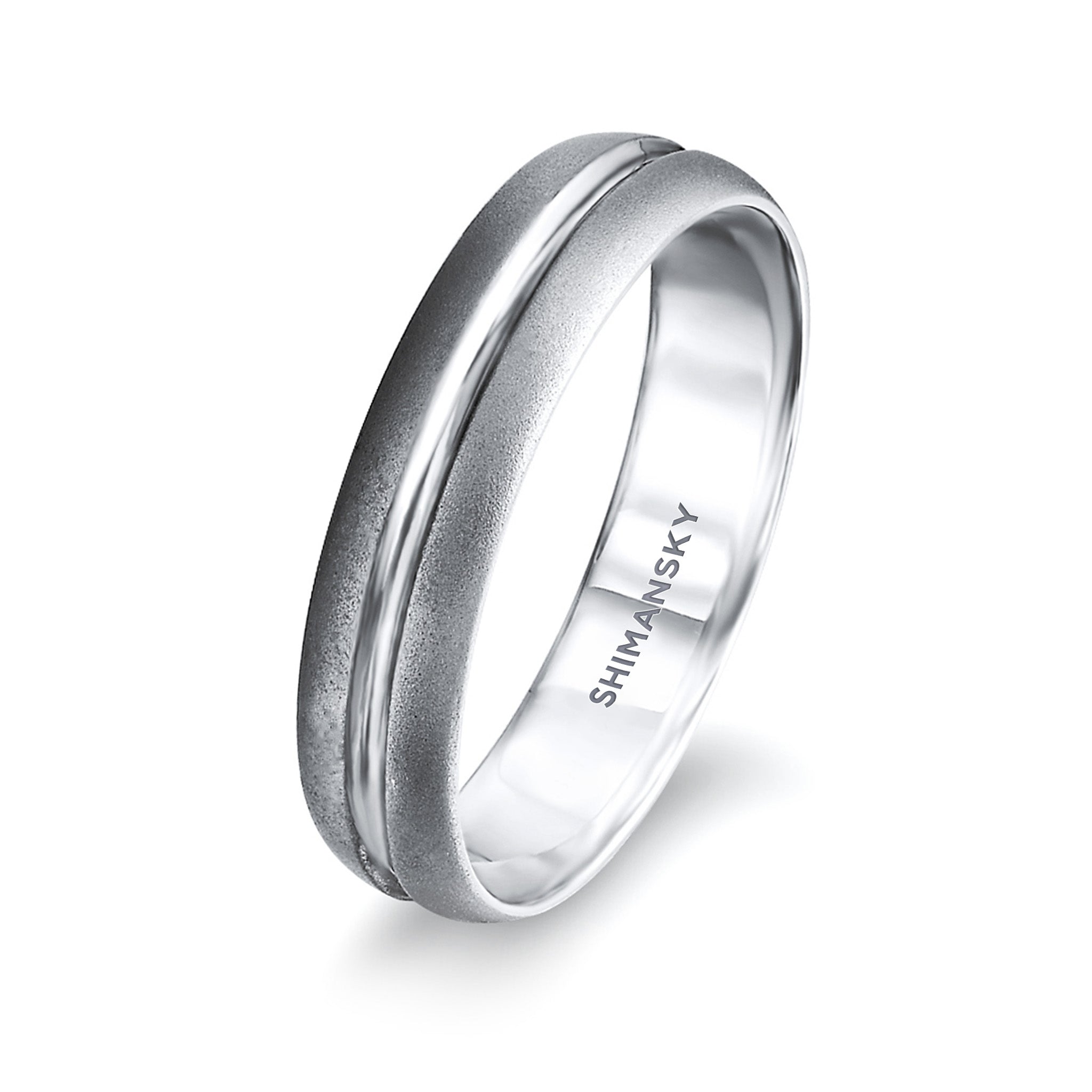Shimansky - Max-line Single Groove Rounded Wedding Band in Brushed Palladium