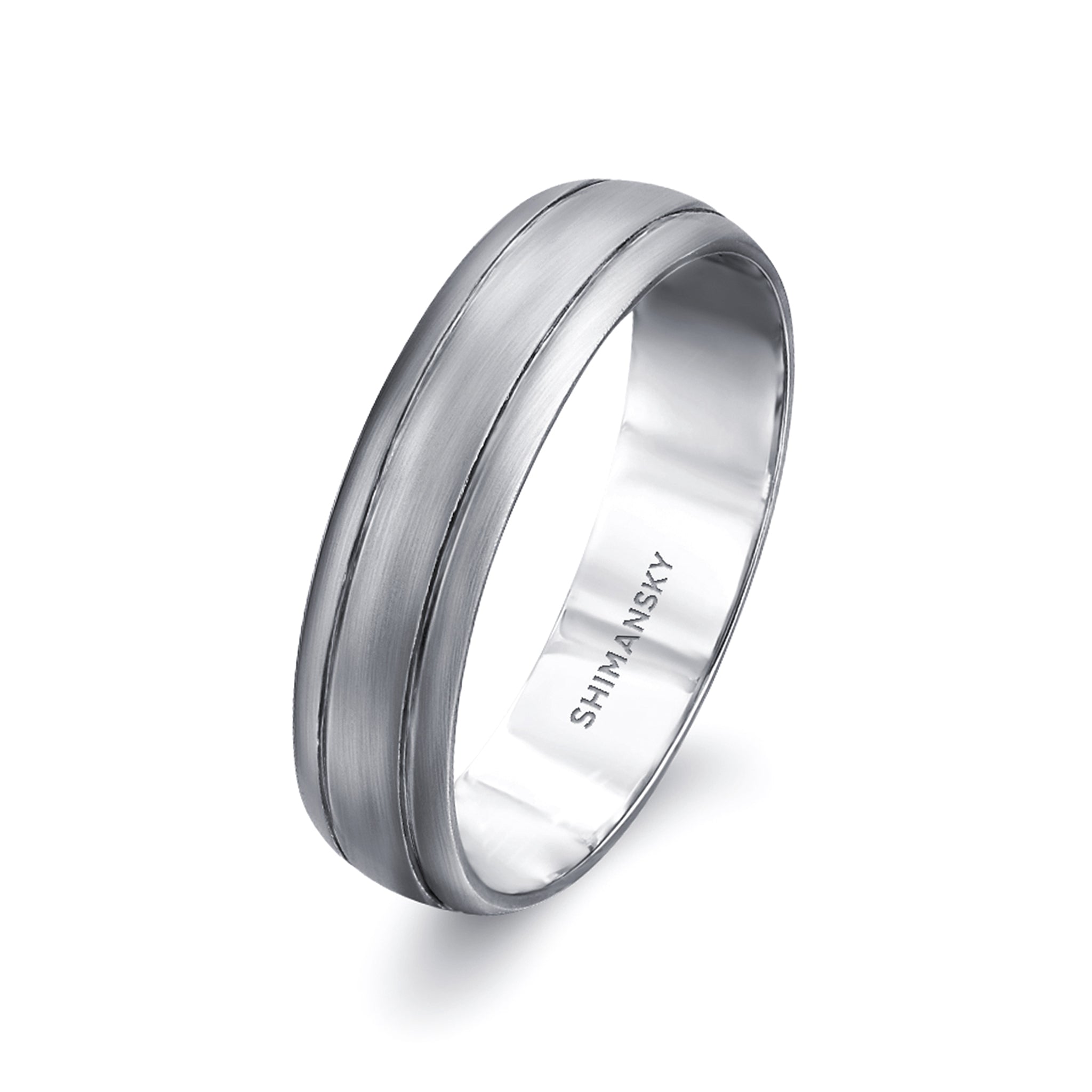 Shimansky - Max-Line Double Groove Half Round Wedding Band in Brushed Palladium