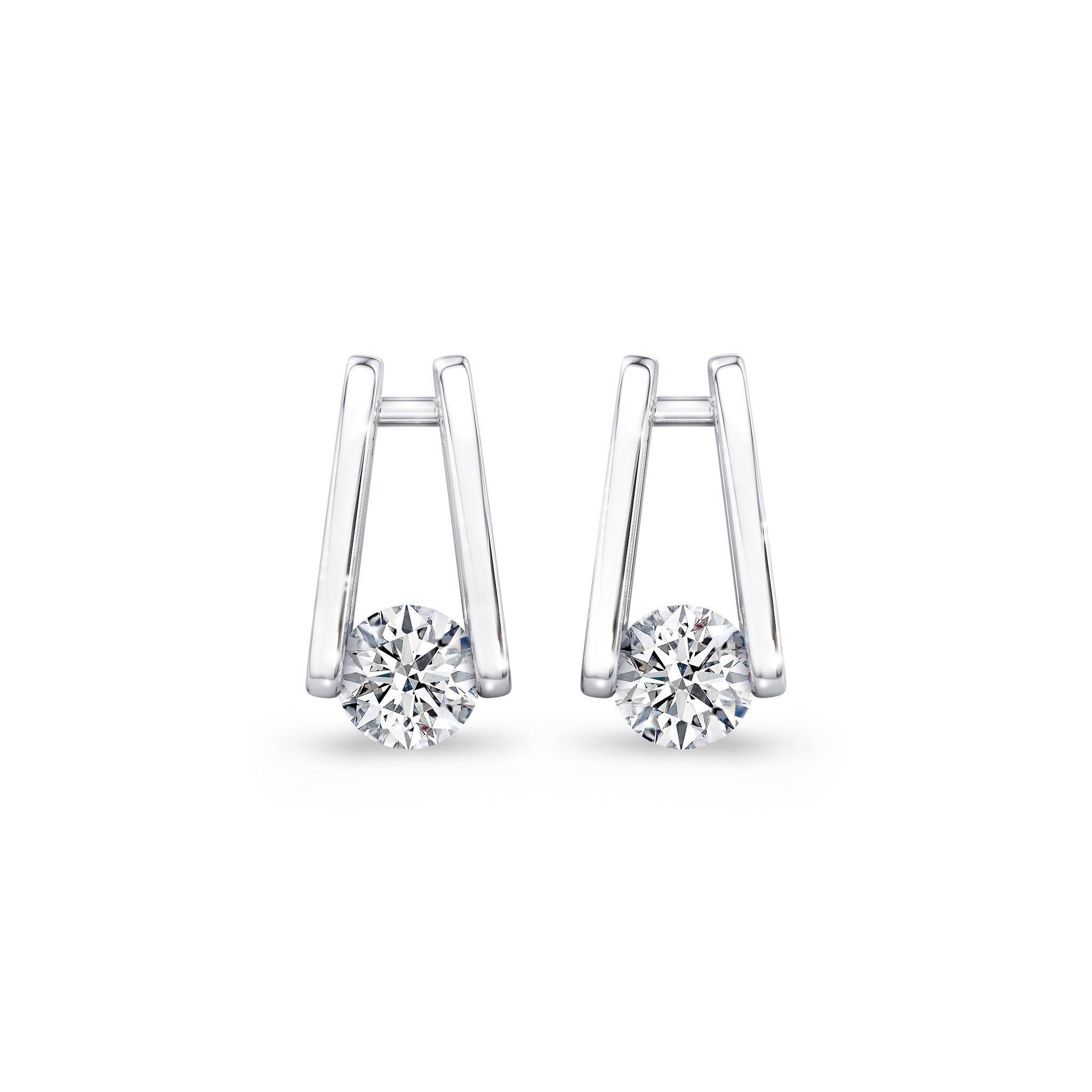 Millennium Classic Diamond Stud Earrings 0.50 Carat in 18K White Gold Front View