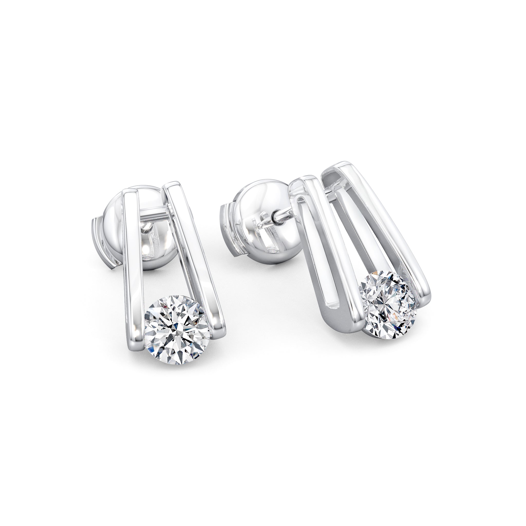 Millennium Classic Diamond Stud Earrings 1.00 Carat in 18K White Gold 3D View