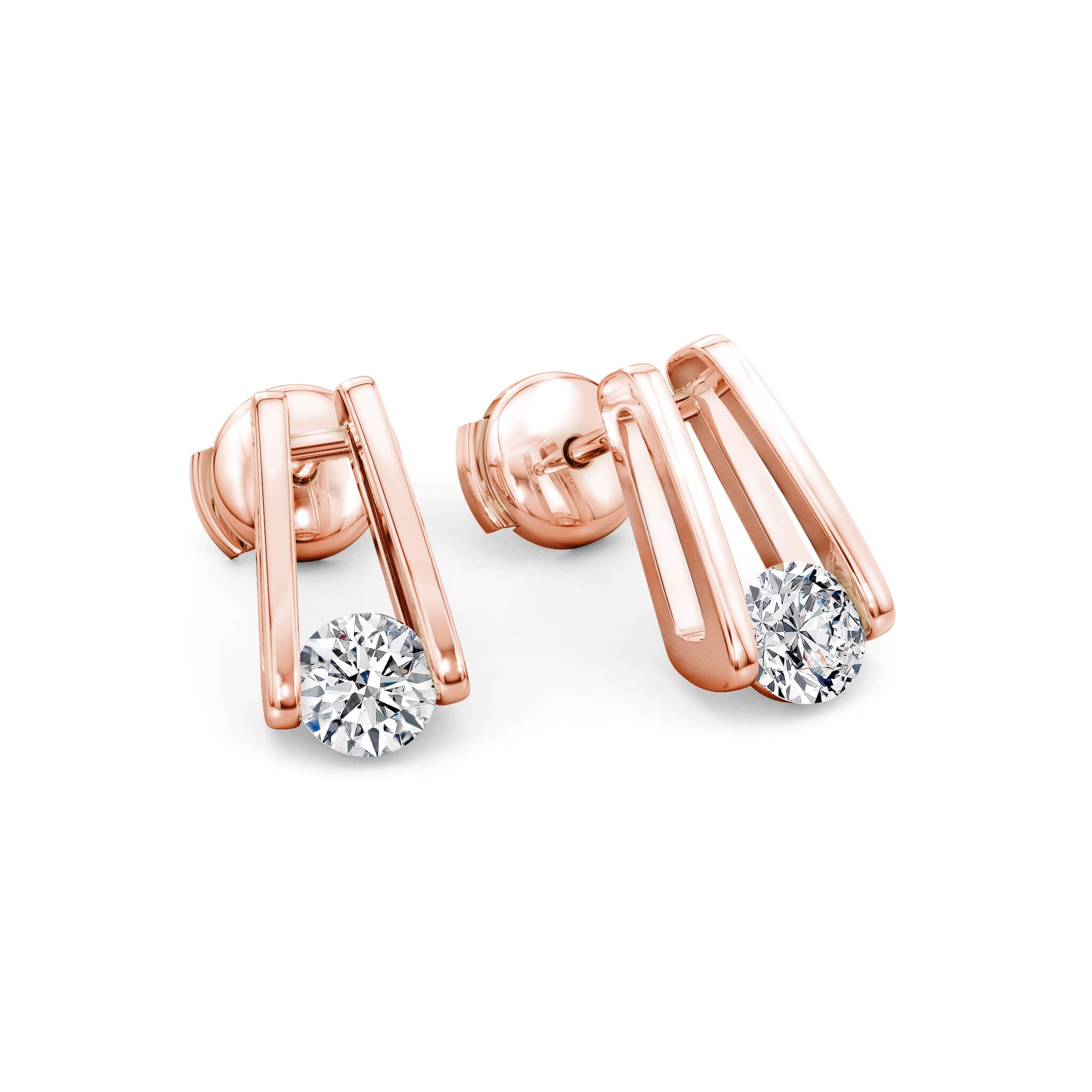 The Shimansky Iconic Millennium Diamond  Earrings set with 2.00 Carat Round Brilliant Cut Diamonds in 18 Karat Rose Gold 3D View
