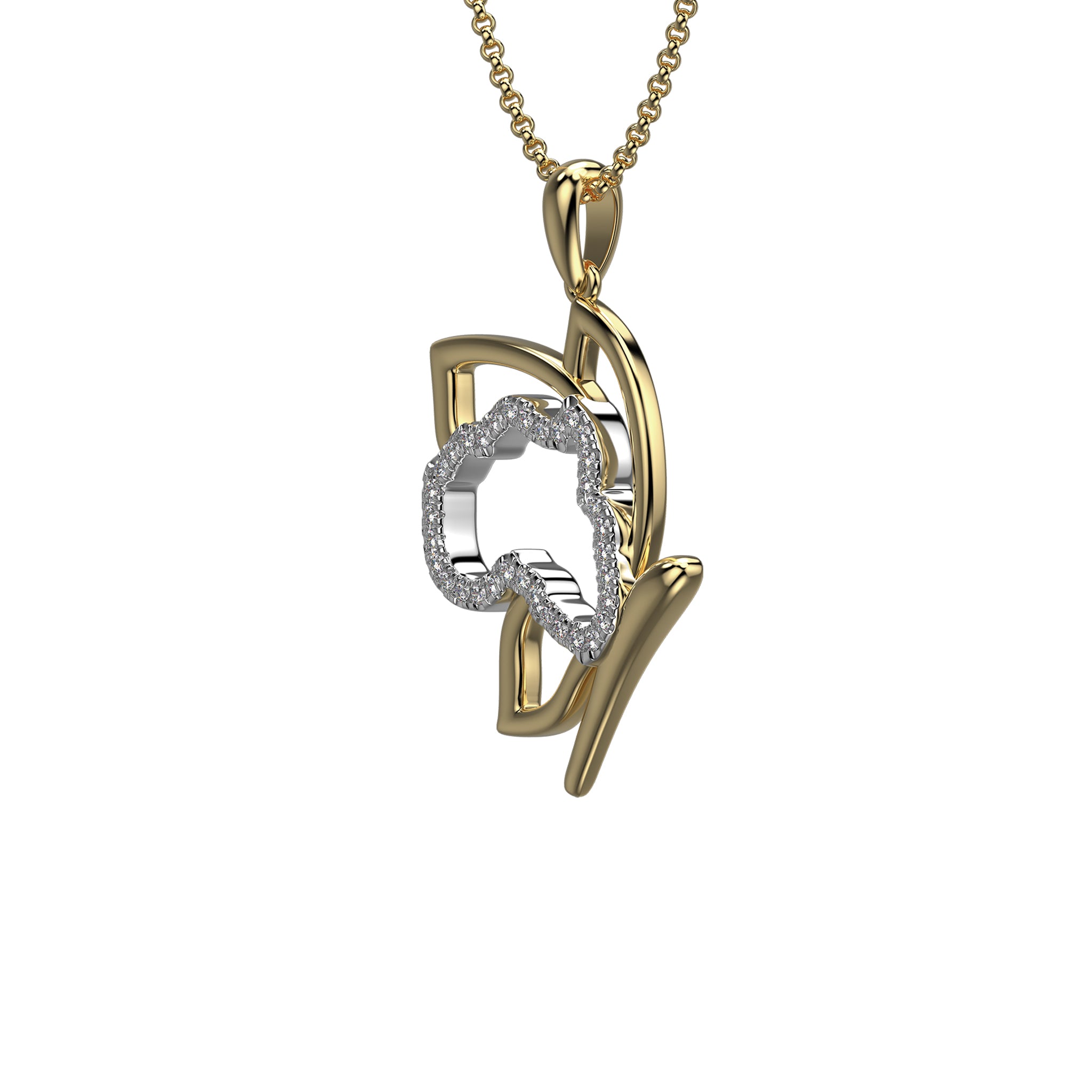 My Africa Diamond Butterfly Pendant in 18K White and Yellow Gold 3D View