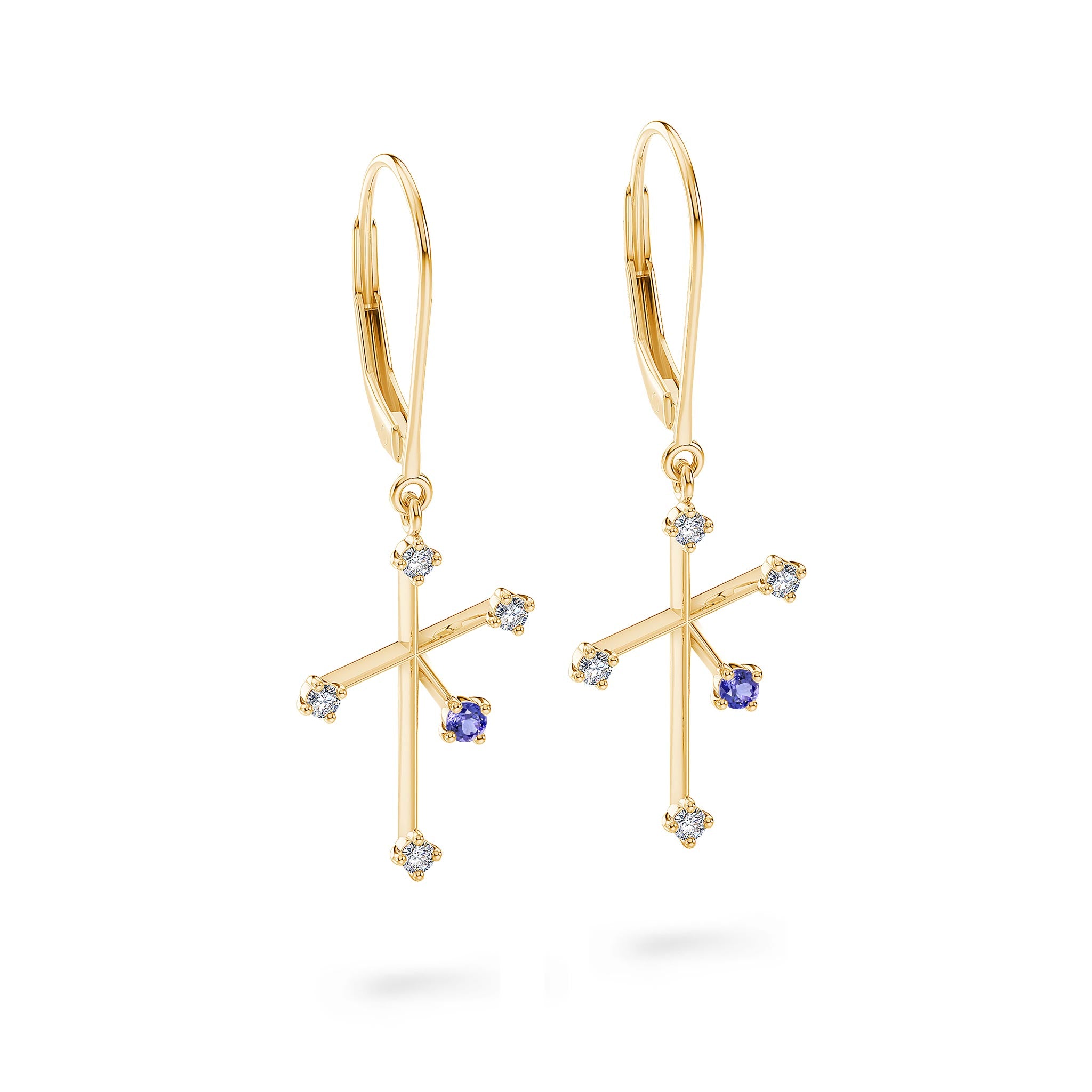 Southern Cross Diamond and Tanzanite Drop Earrings - 3D View - Shimansky