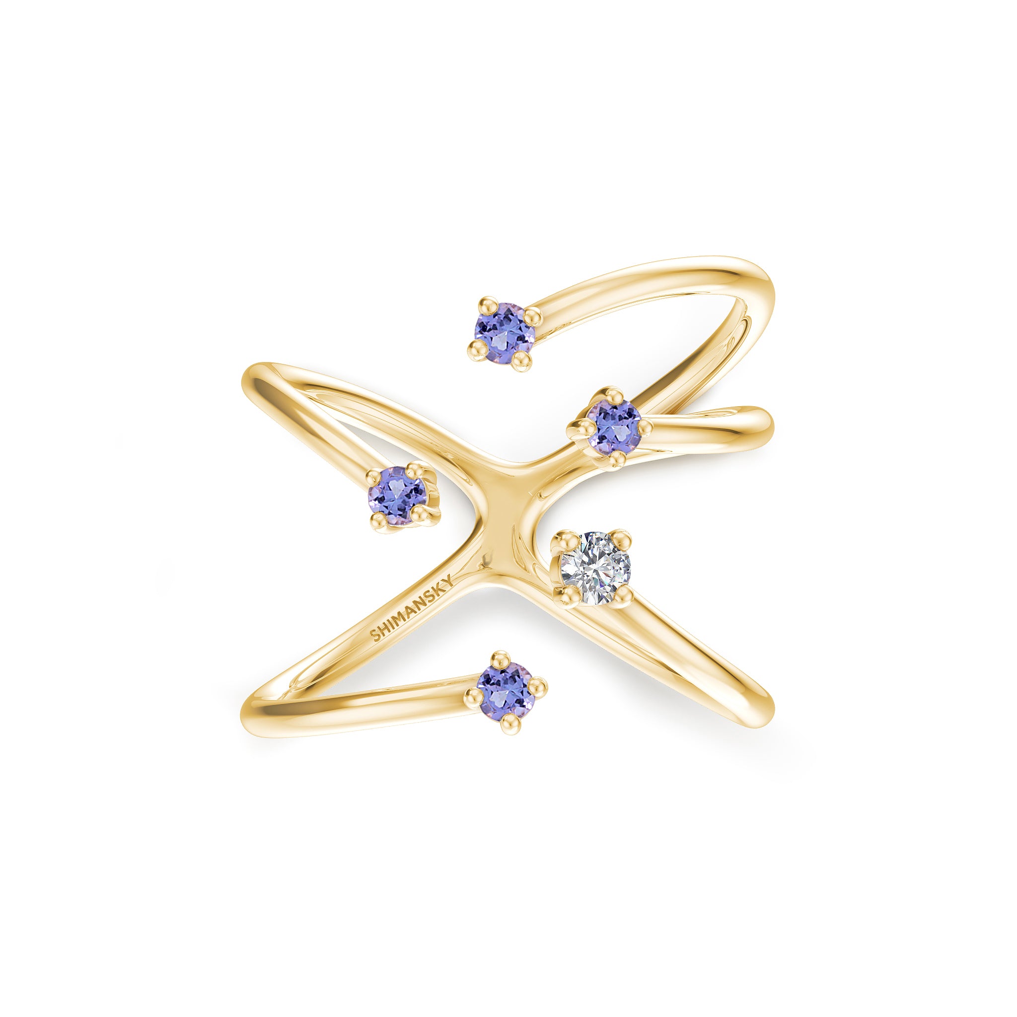 Shimansky - Southern Cross Diamond and Tanzanite Ring Crafted in 14K Yellow Gold