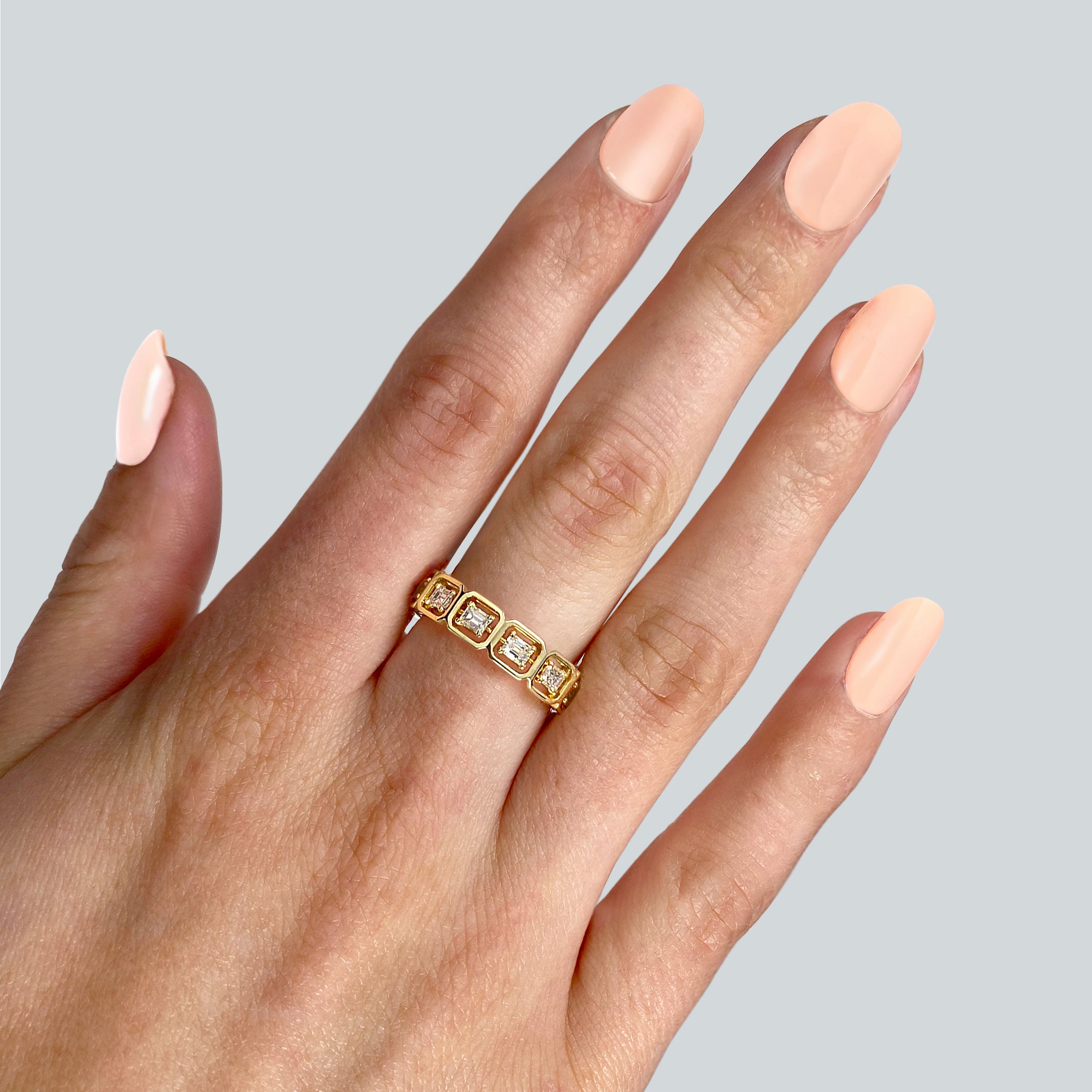 Shimansky - Women Wearing the Saturn Emerald Eternity Diamond Ring 1.00ct crafted in 14K Yellow Gold
