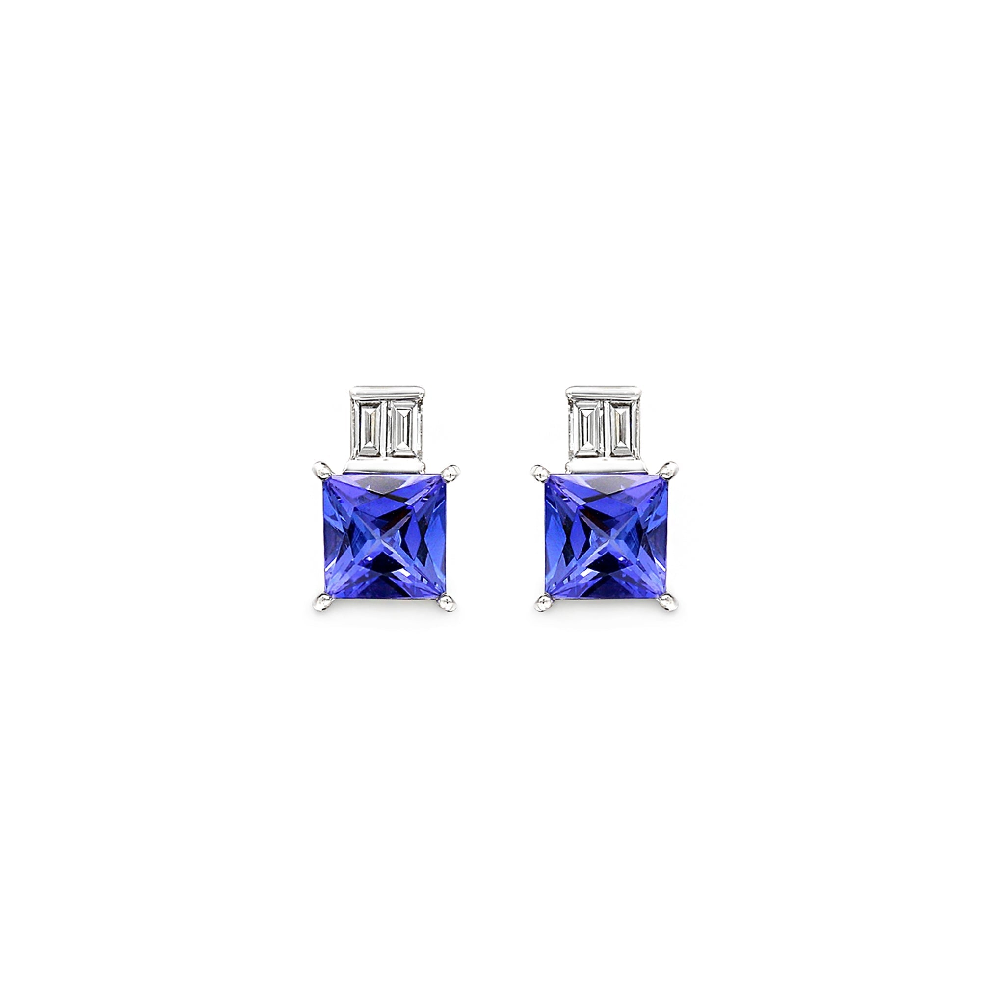 Tanzanite and Diamond Earrings - Front View - Shimansky