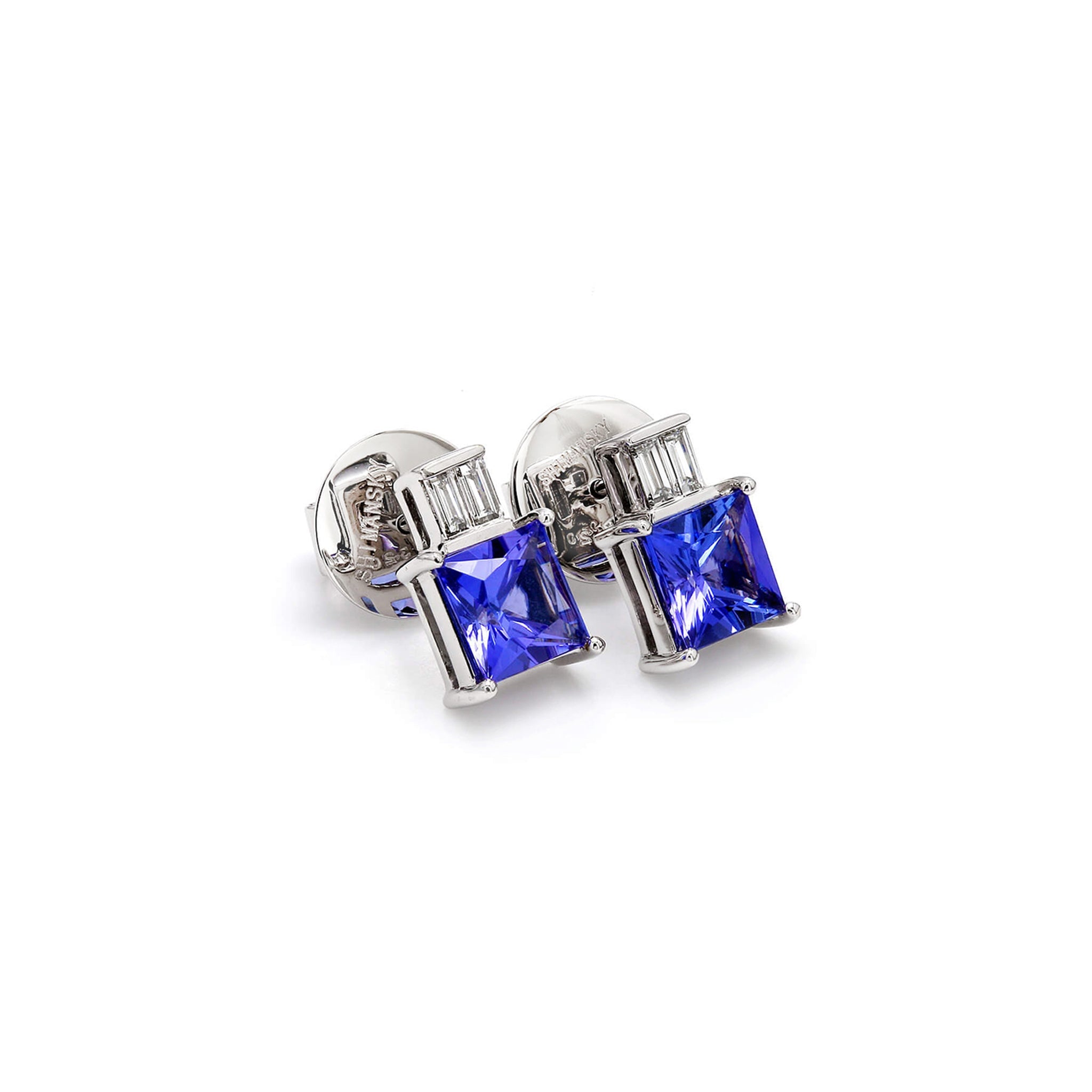 Tanzanite and Diamond Earrings - 3D View - Shimansky