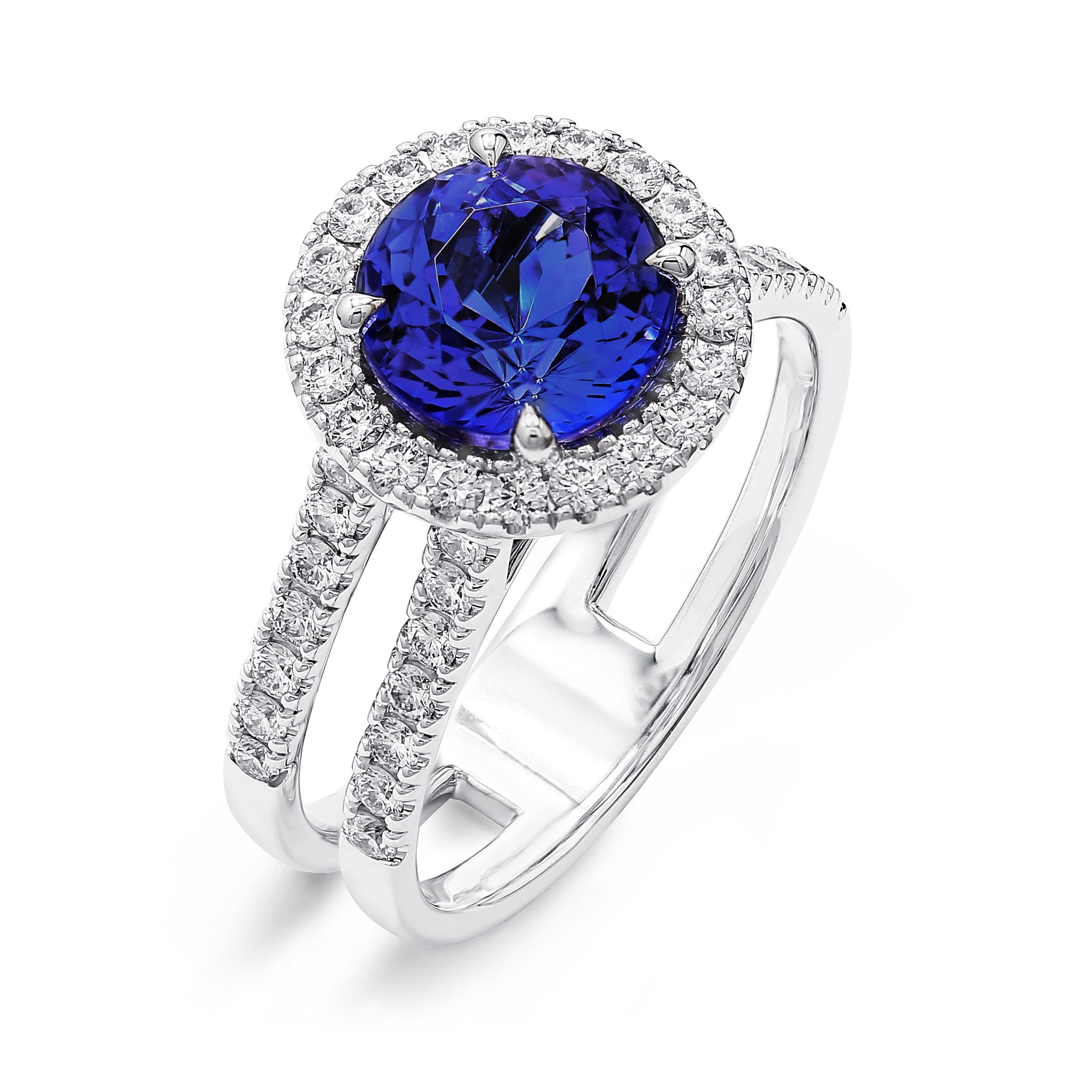 Shimansky - Tanzanite and Diamond Double Microset Halo 2.50ct ring crafted in 14K White Gold
