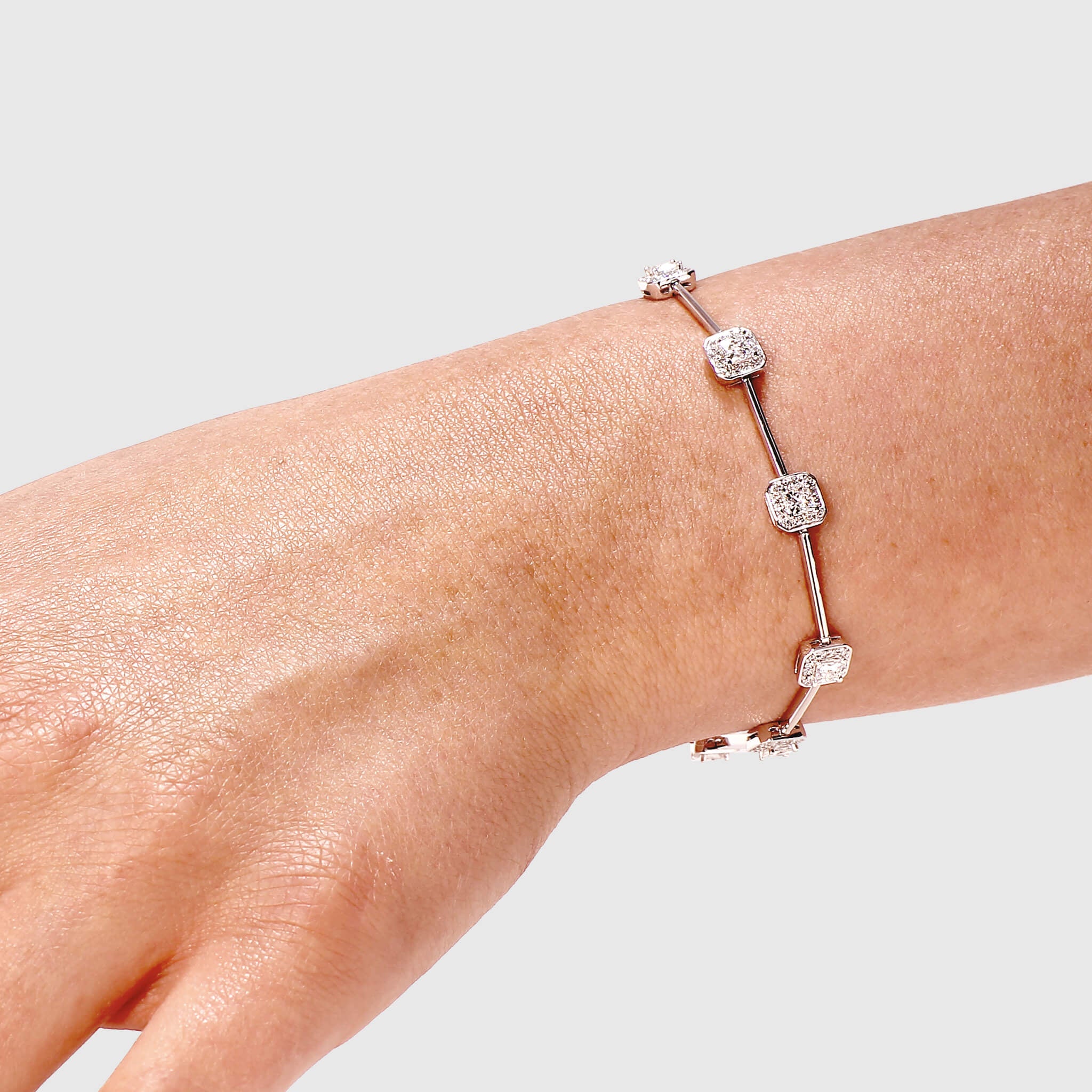 Shimansky - Women Wearing the My Girl Halo Station Bracelet 3.97ct Crafted in 18K White Gold
