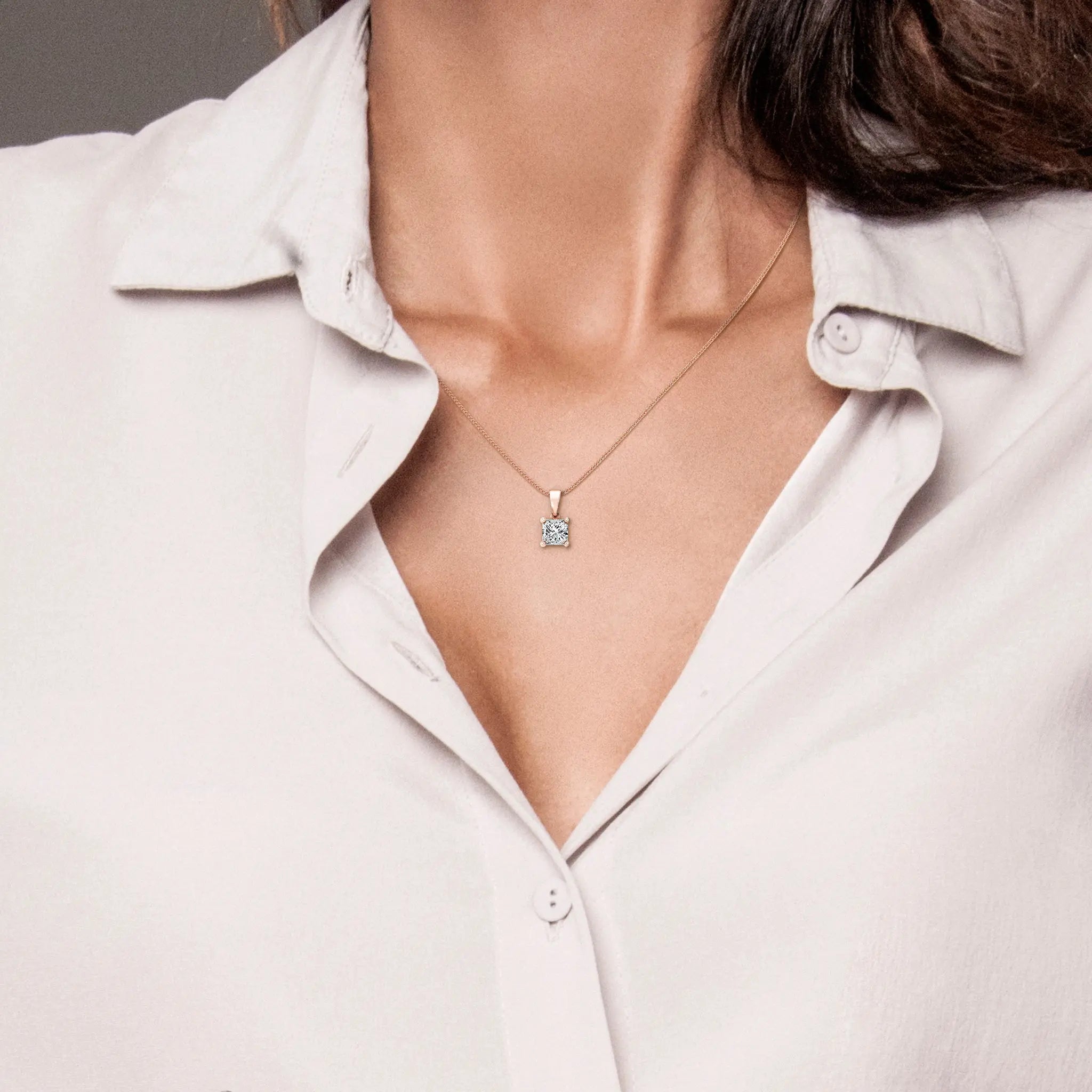 Shimansky - Women Wearing the My Girl Solitaire Diamond Pendant 0.50ct Crafted in 18K Rose Gold