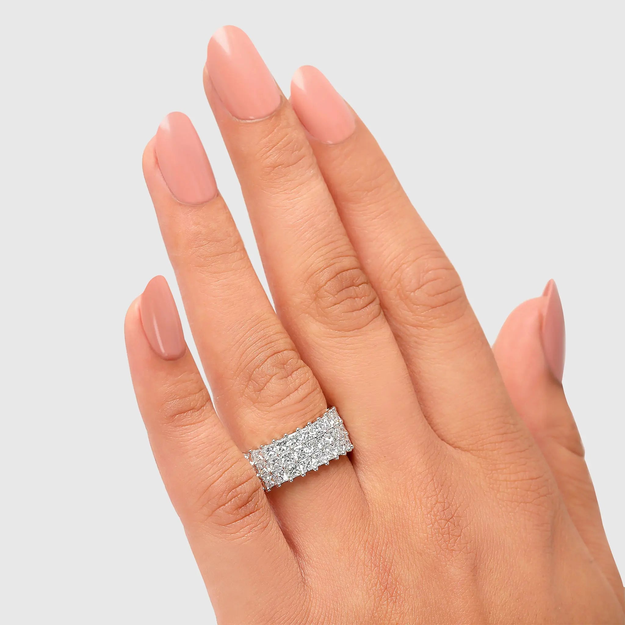 Shimansky - Women Wearing the My Girl Claw set 3 Row Full Eternity Diamond Ring 5.00ct Crafted in 18K White Gold