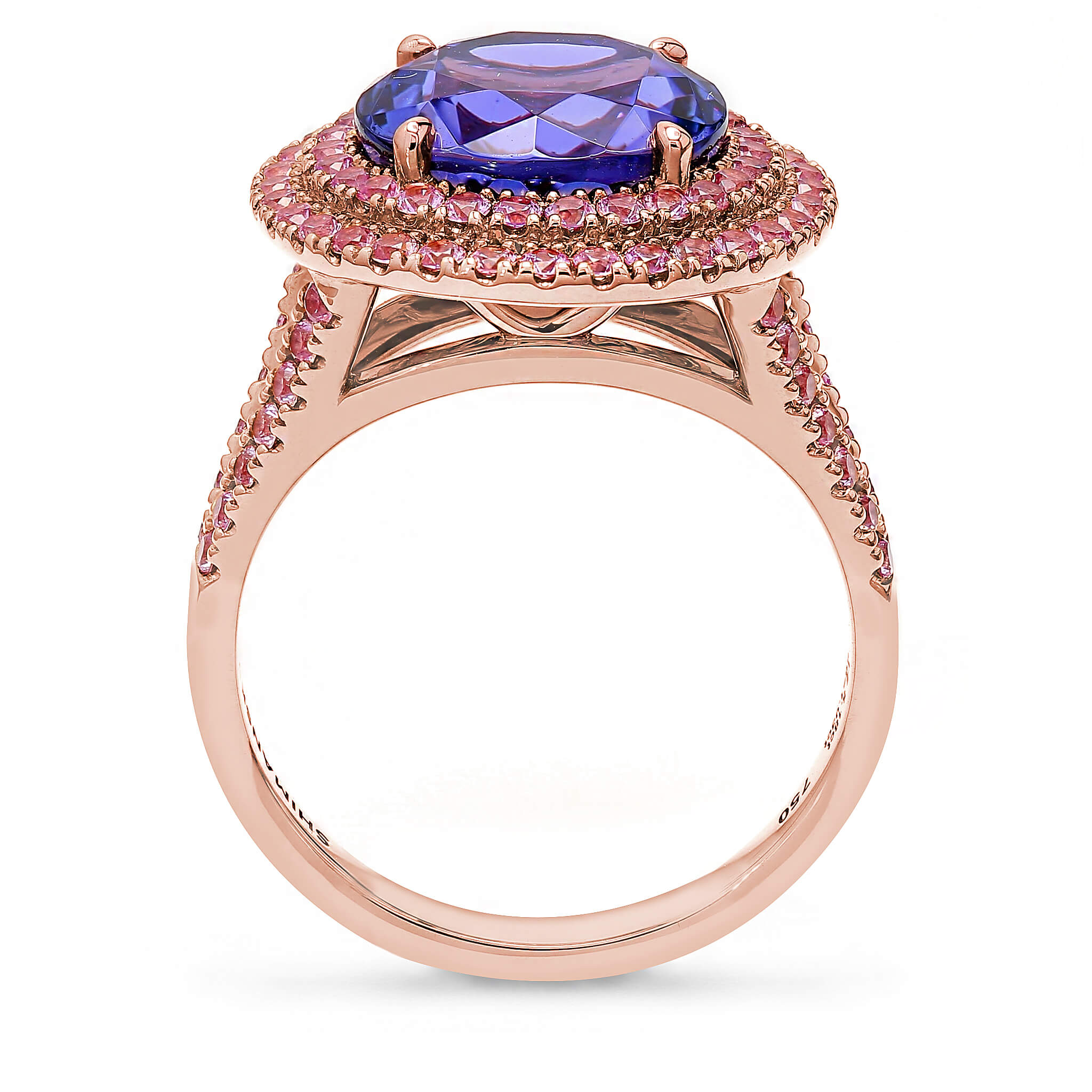 Shimansky - Tanzanite and Sapphire Double Microset Halo 5.00ct ring crafted in 18K Rose Gold