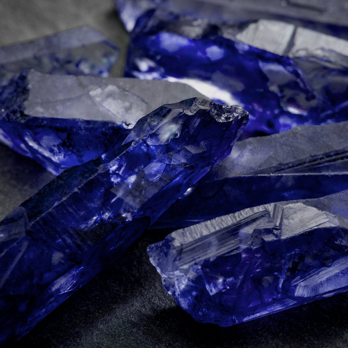A Collection of Rough Tanzanite grouped together