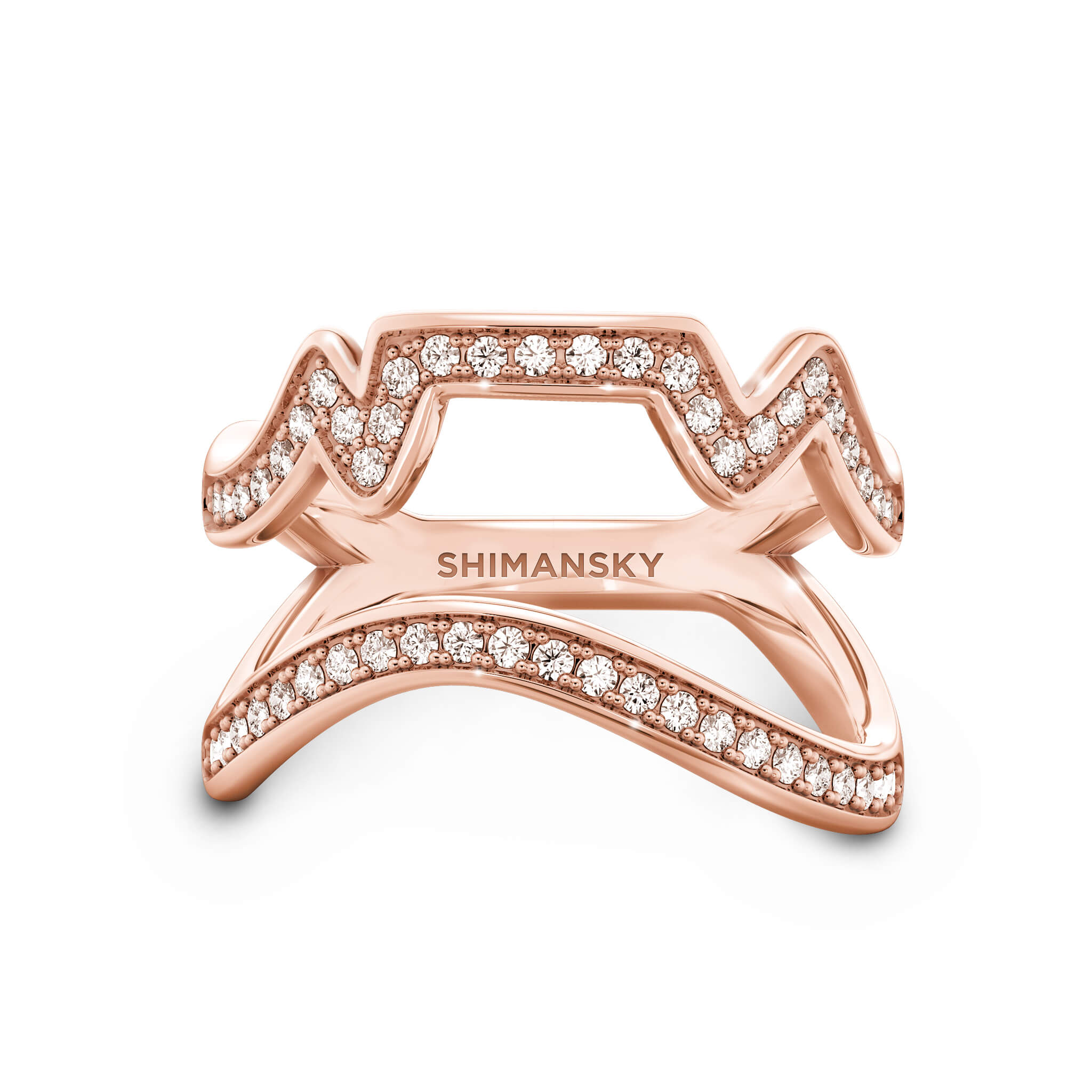 Cape Town Double Row Diamond Ring in 14K Rose Gold Front View