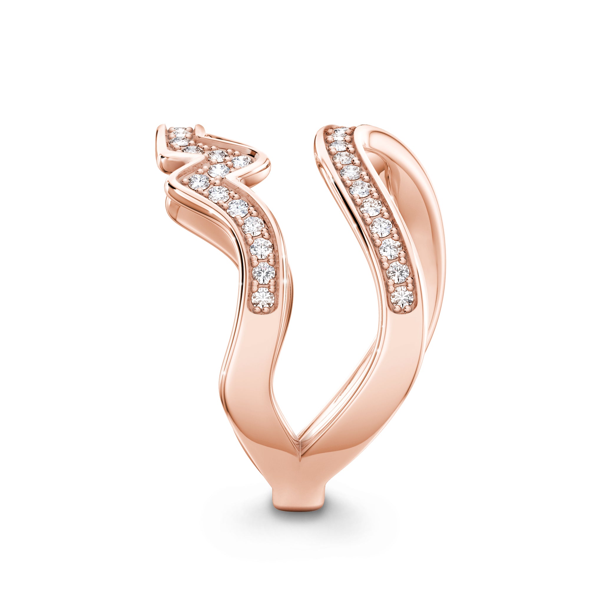 Cape Town Double Row Diamond Ring in 14K Rose Gold Side View