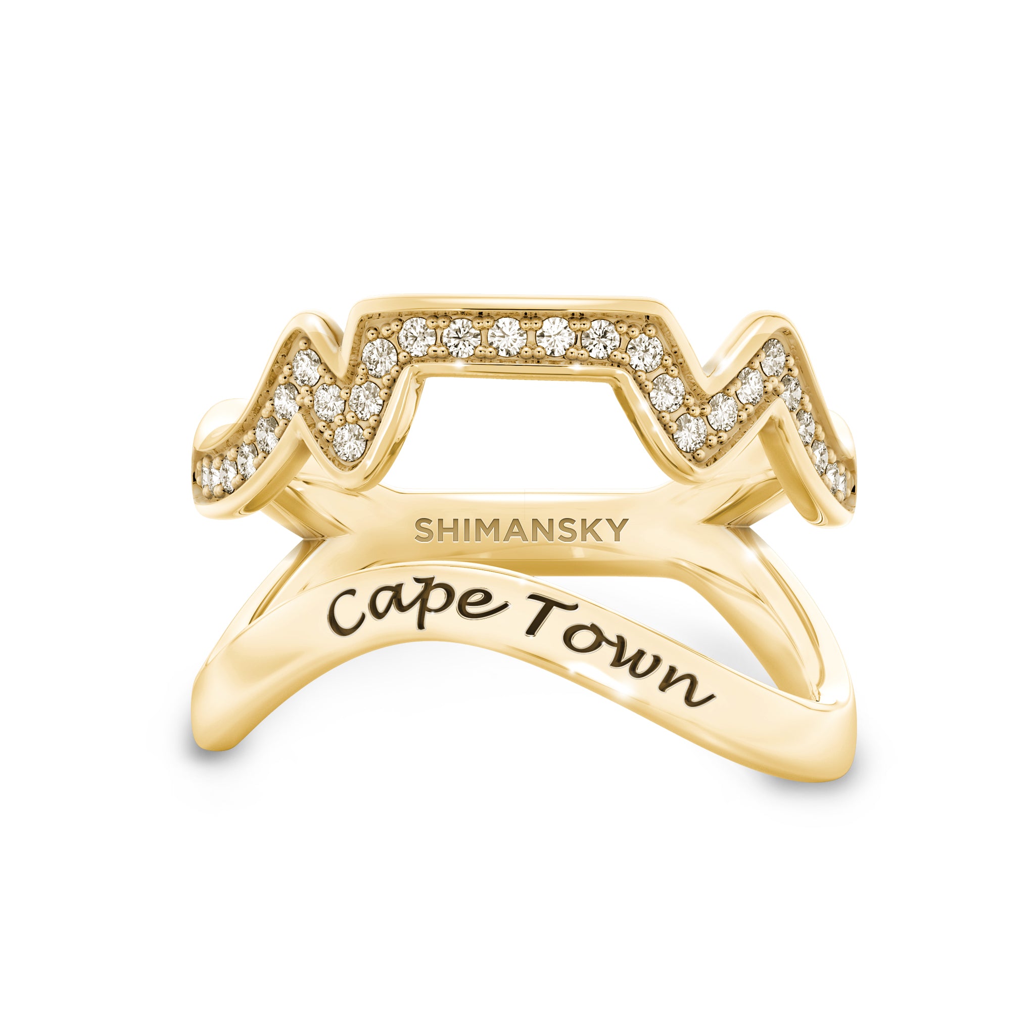 Cape Town Single Row Diamond Ring In Yellow Gold Front View
