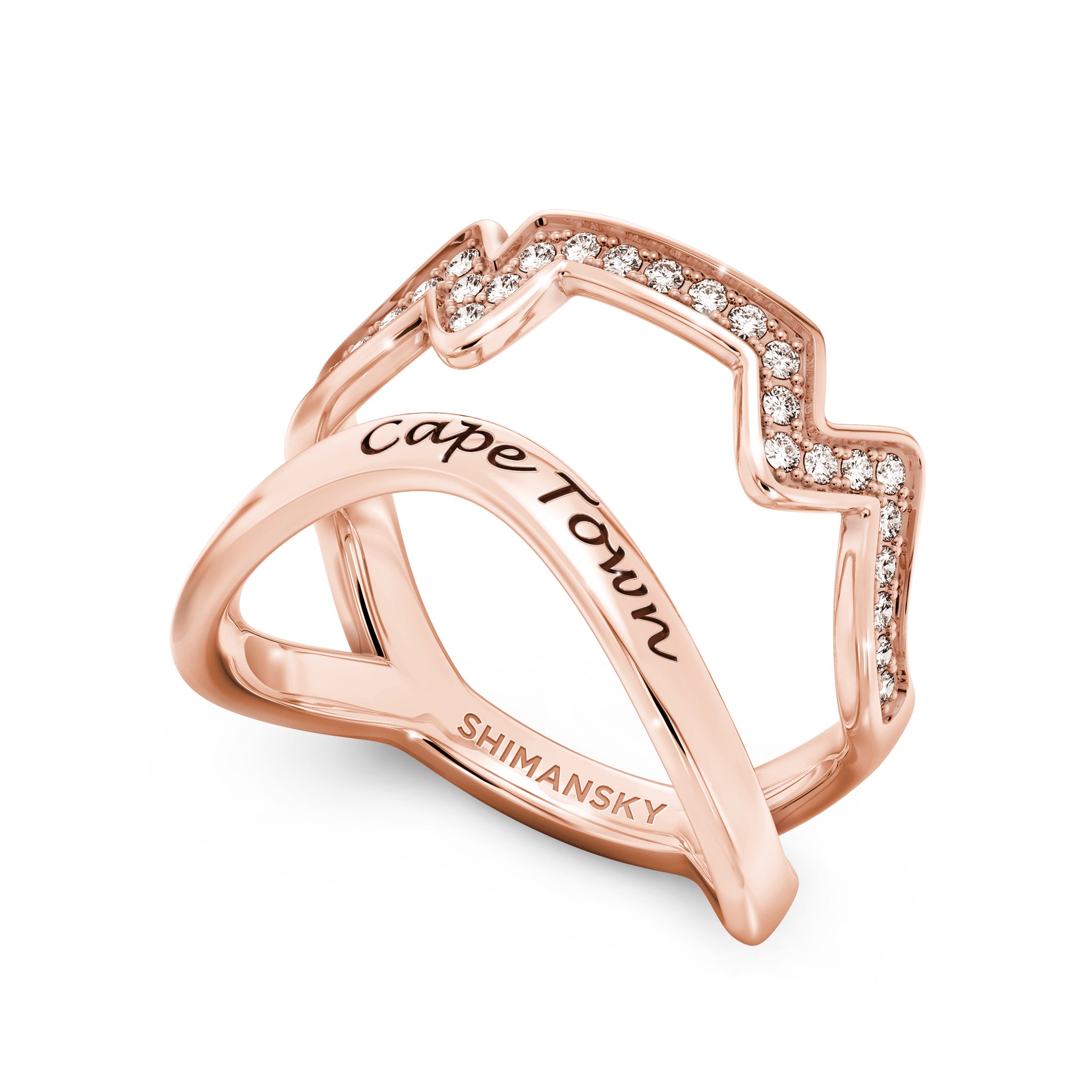 Cape Town Single Row Diamond Rind in 14K Rose Gold 3D View