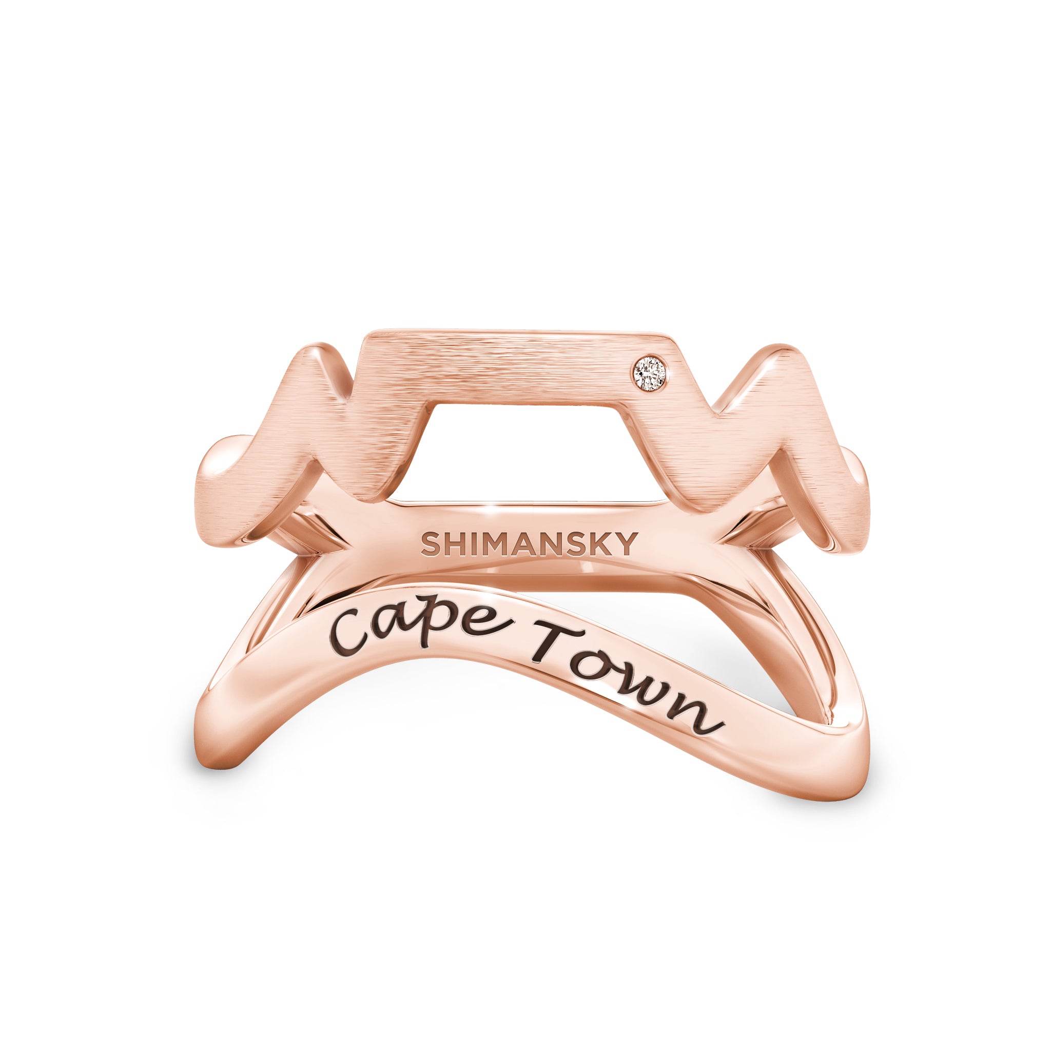 Cape Town Swiss Set Diamond Ring in 14K Rose Gold Front View
