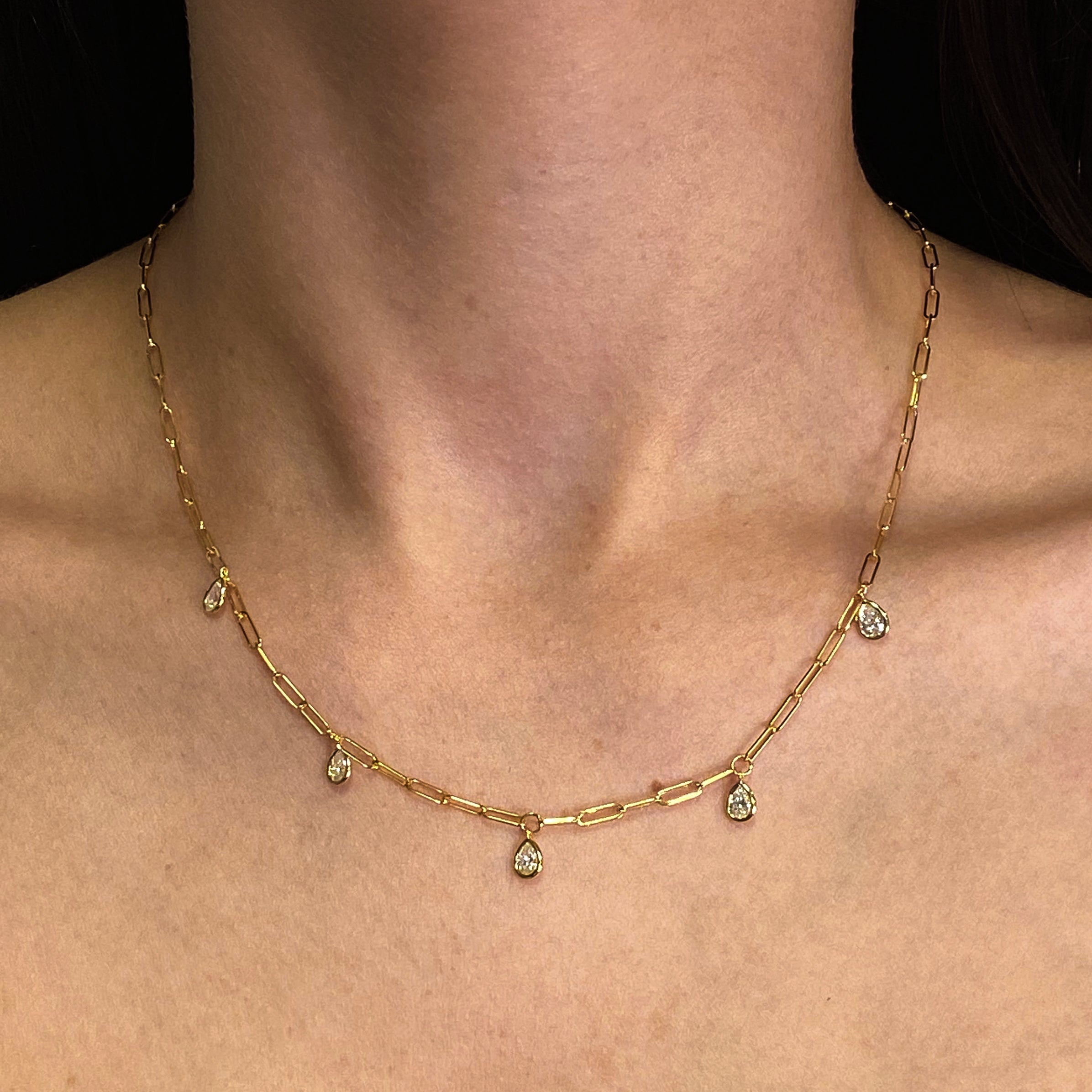 Shimansky - Women Wearing the Diamonds By the Yard Drop Necklace crafted in 14K Yellow Gold