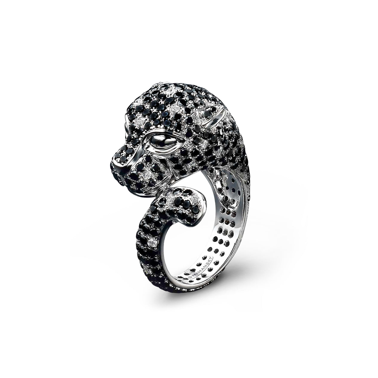 Shimansky Black and White Diamond Panther Ring