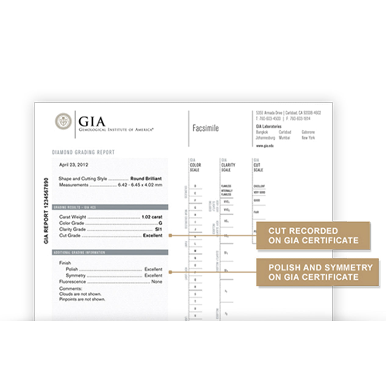 Shimansky Jewellery GIA report illustrating the location of the cut and polish