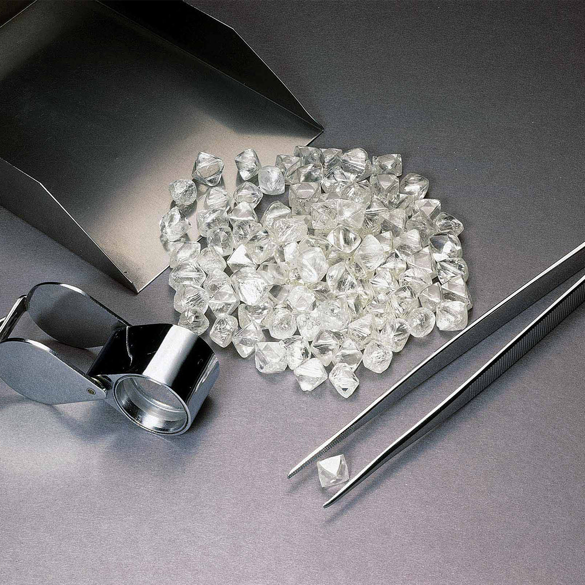 Shimansky Jewellery picking a rough diamond out of an assortment of diamonds