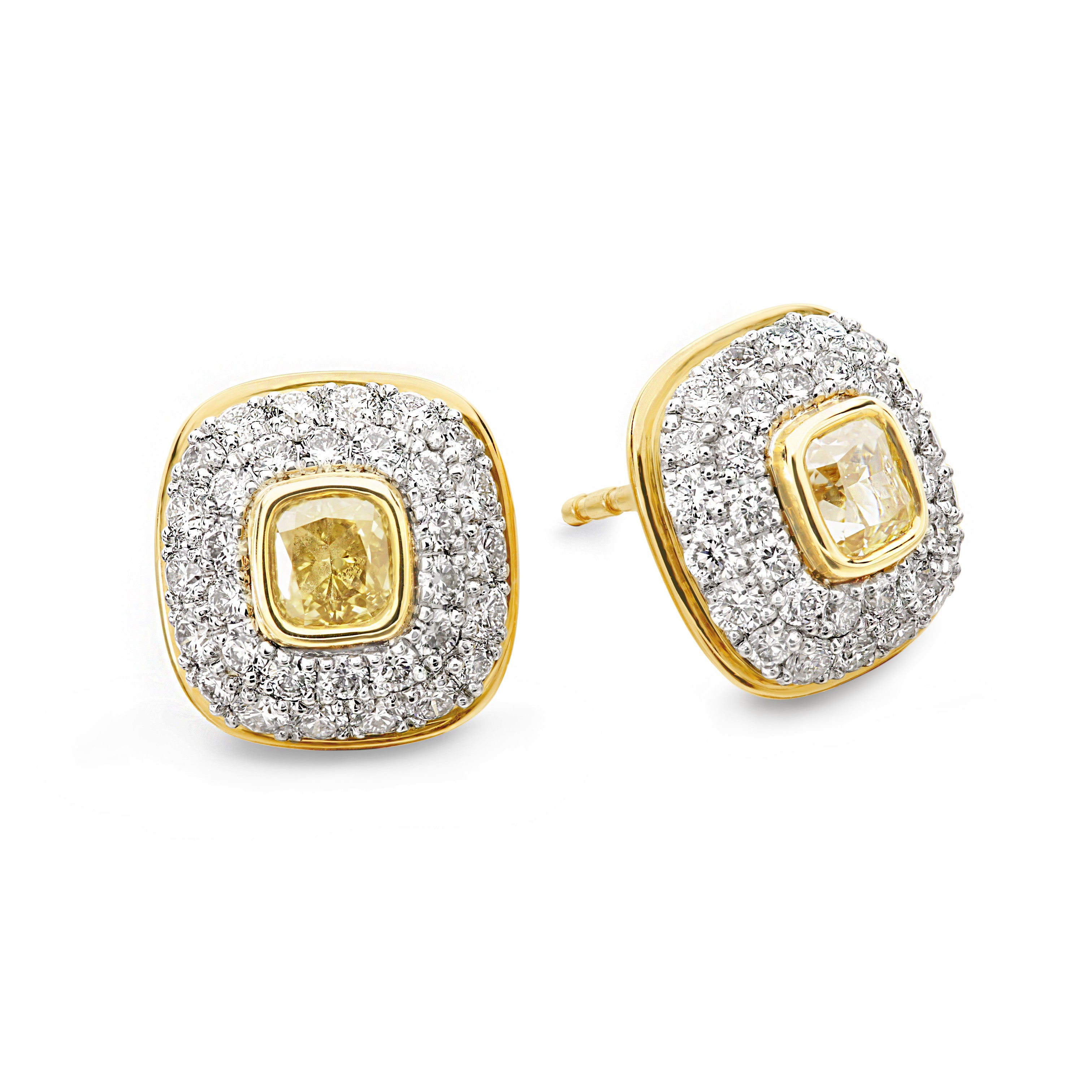 Shimansky - Yellow Diamond Halo Earrings 0.70ct crafted in 18K Yellow Gold and Platinum