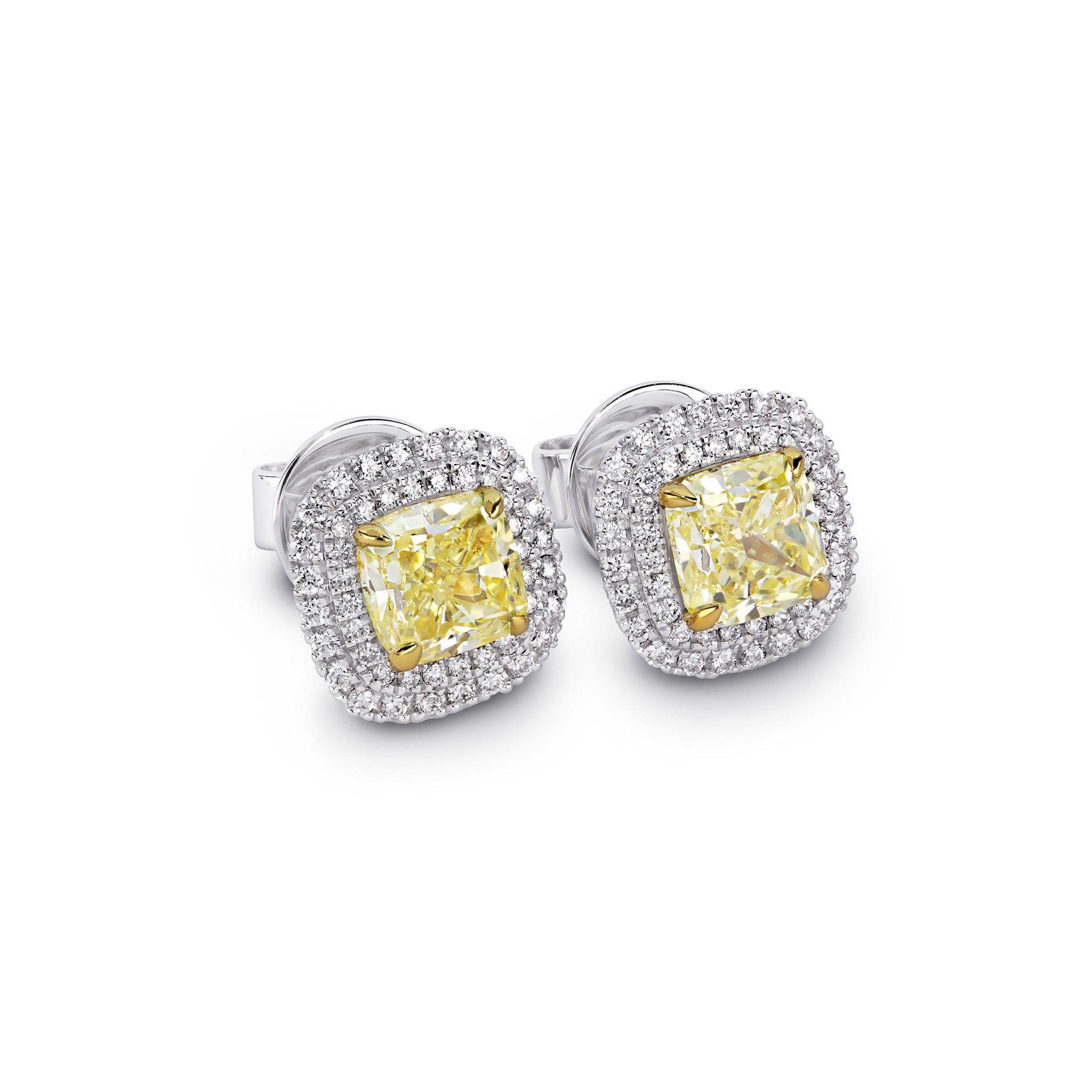 Yellow Diamond Halo Earrings 3.00 Carat | 18K White Gold - SHIMANSKY.CO.ZA