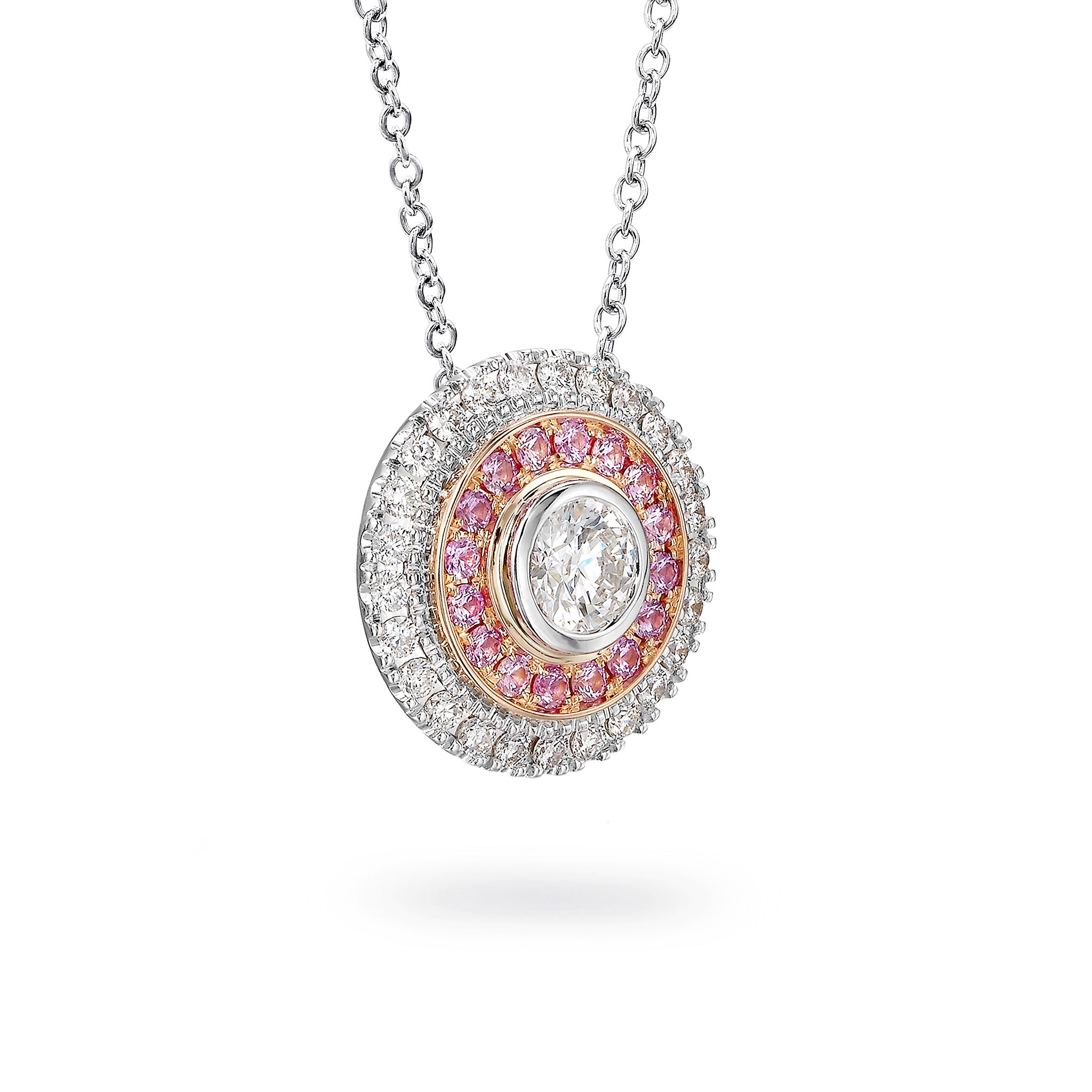 Shimansky - Diamond and Sapphire Double Microset Halo Pendant crafted in 18K White and Rose Gold