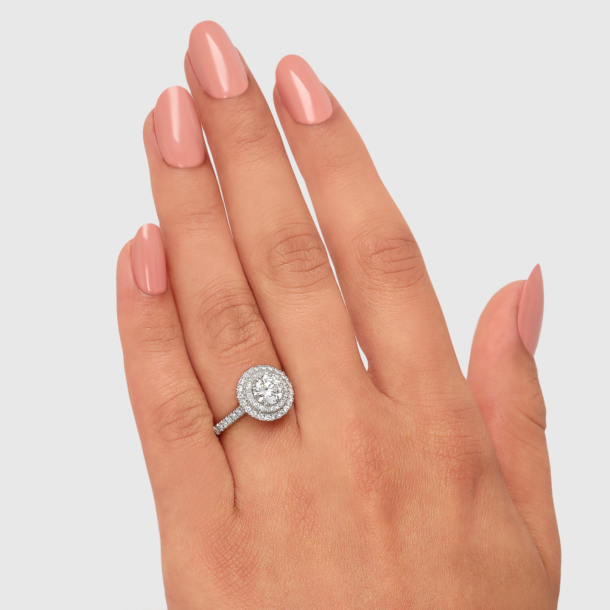 Shimansky - Women Wearing the Diamond Double Microset Halo Ring 1.50ct crafted in Platinum