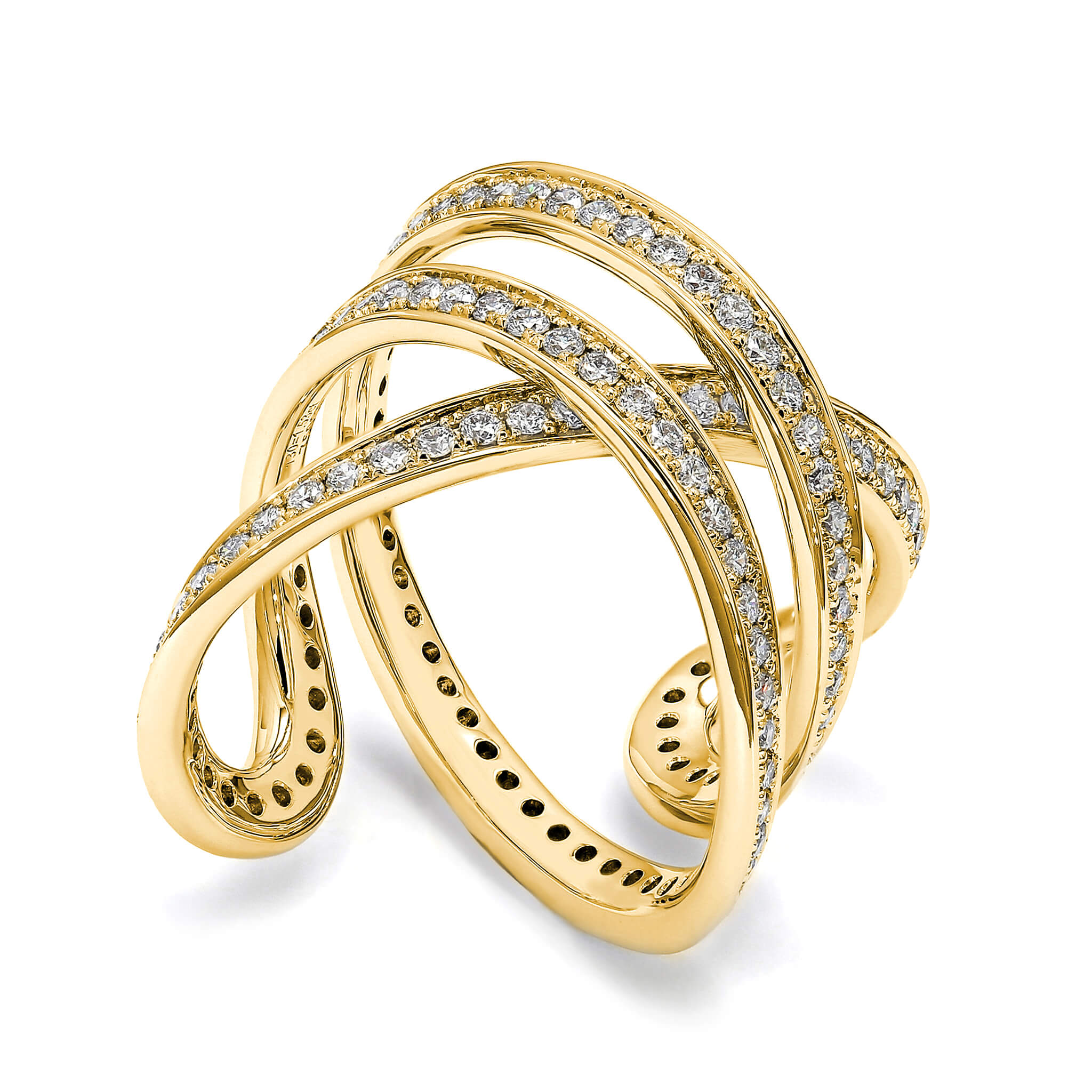 Infinity Double Diamond Ring in 18K Yellow Gold 3D View