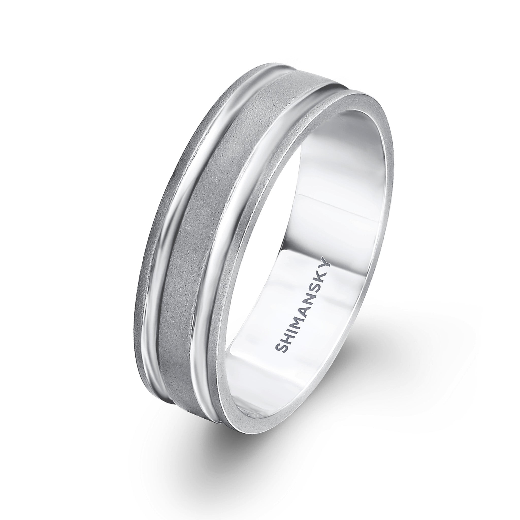 Shimansky - Max-line Flat Wedding Band in Brushed Palladium with two Shiny Grooves