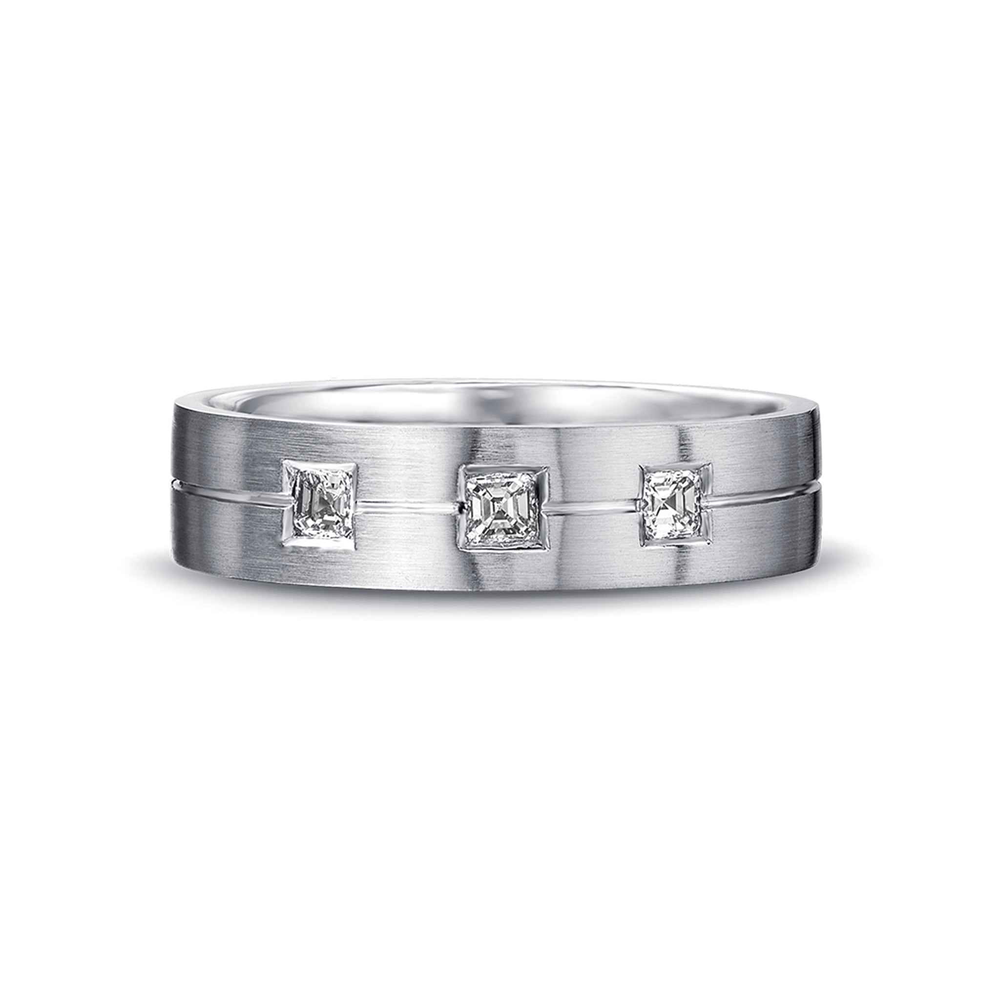 Shimansky - Max-Line Trio Square Diamond Grooved Wedding Band in Brushed Palladium