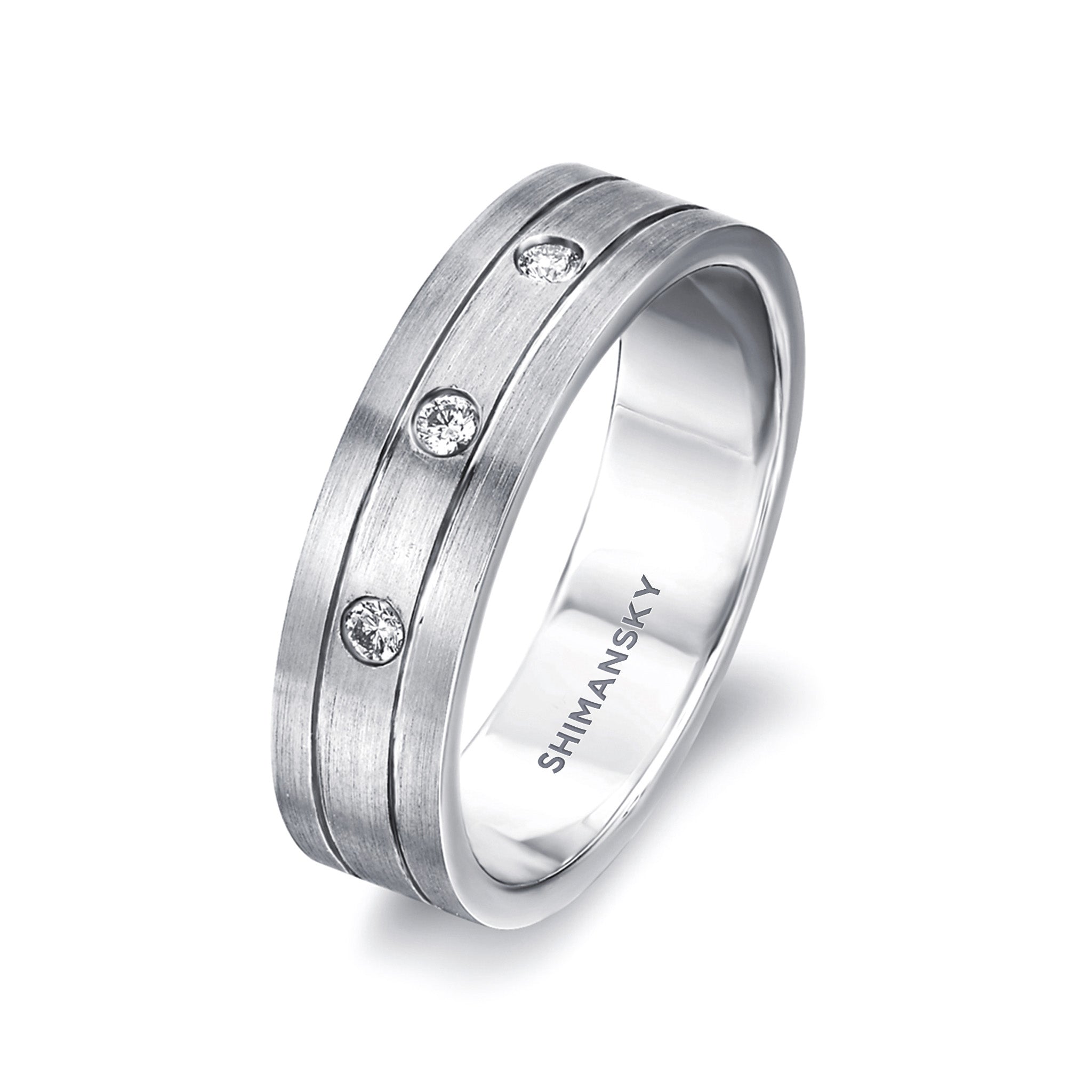 Shimansky - Max-Line Trio Diamond Wedding Band Crafted in Brushed Platinum