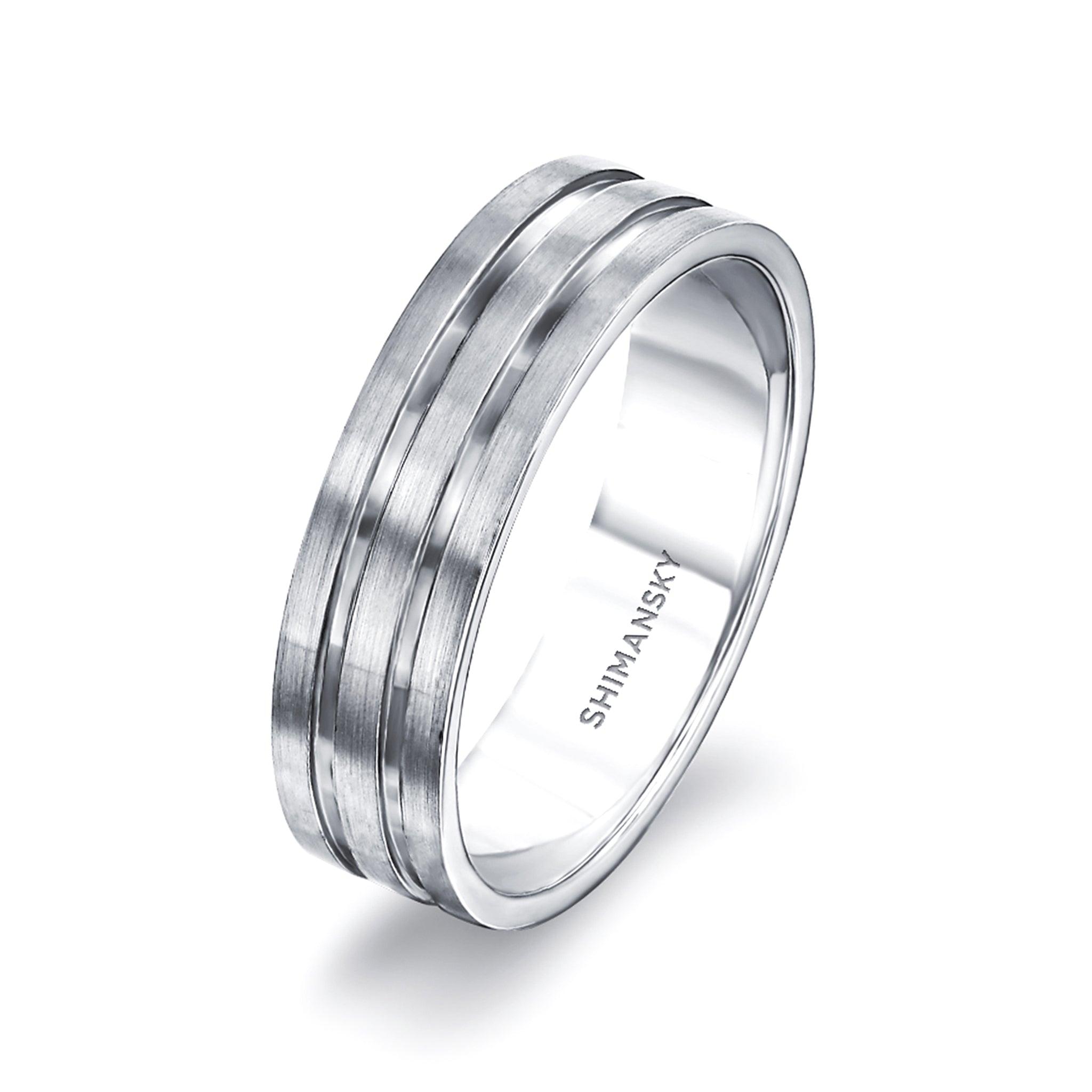 Shimansky - Max-line Flat Double Grooved Wedding Band in Satin Finished Palladium