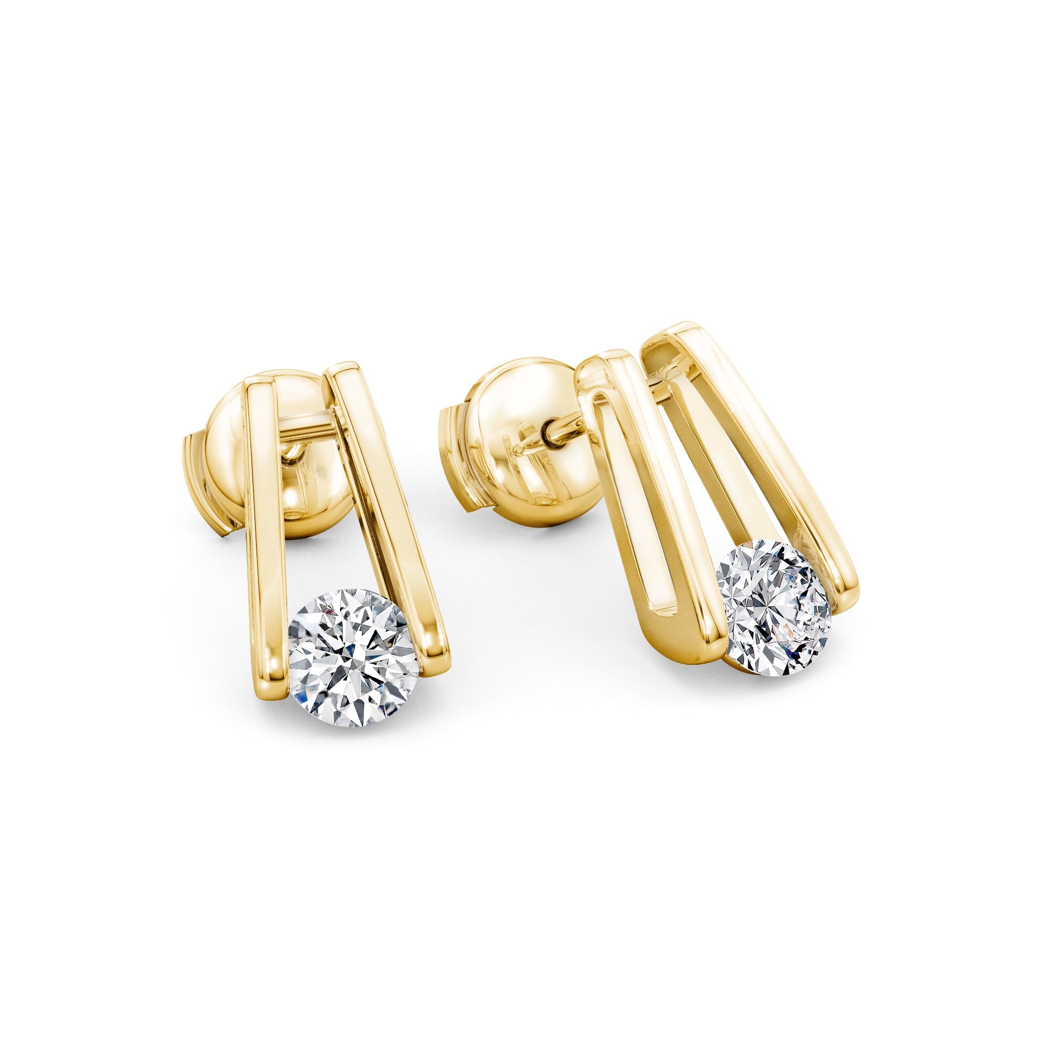 Millennium Classic Diamond Earrings 0.60 Carat in 18K Yellow Gold 3D View