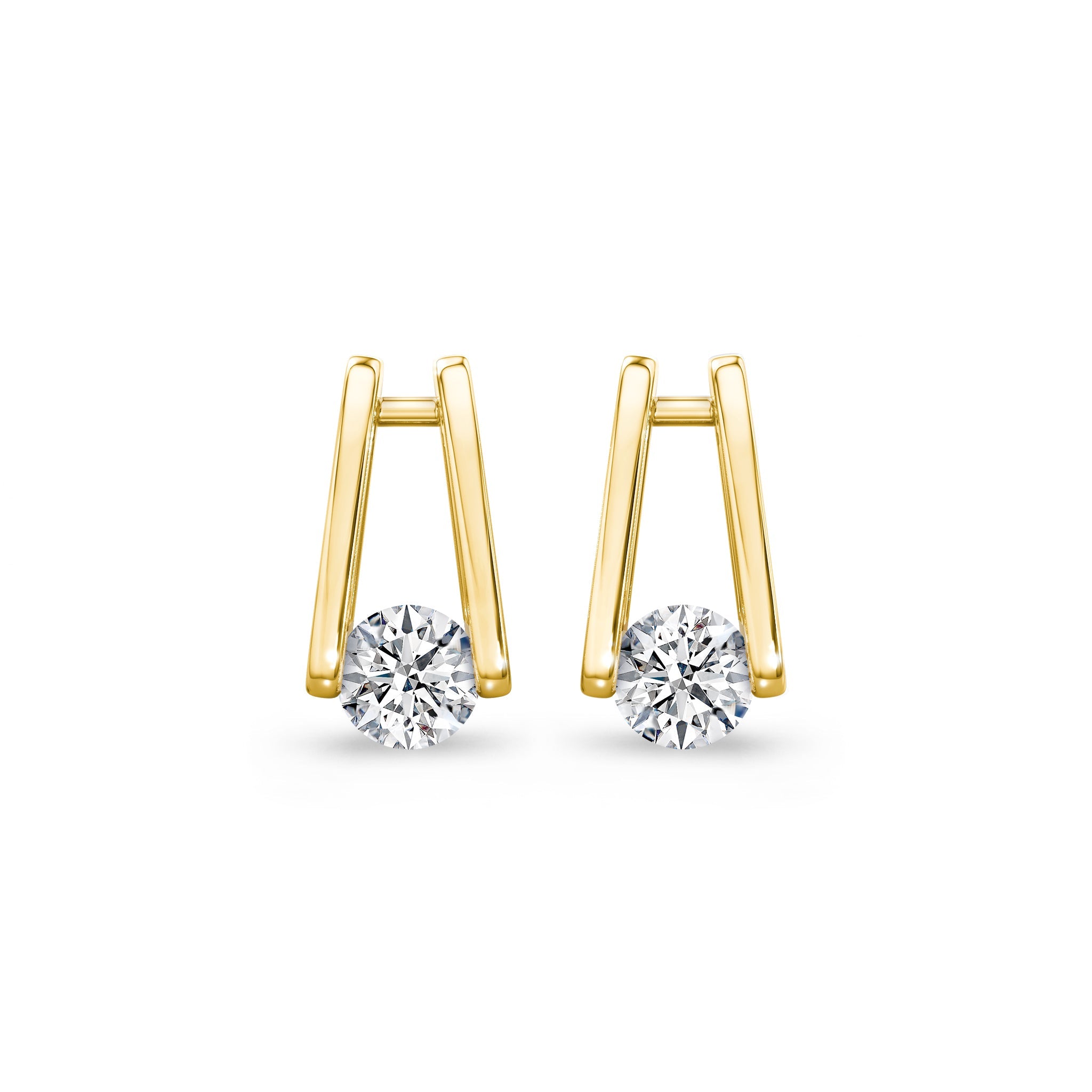 Millennium Classic Diamond Earrings 0.60 Carat in 18K Yellow Gold Front View
