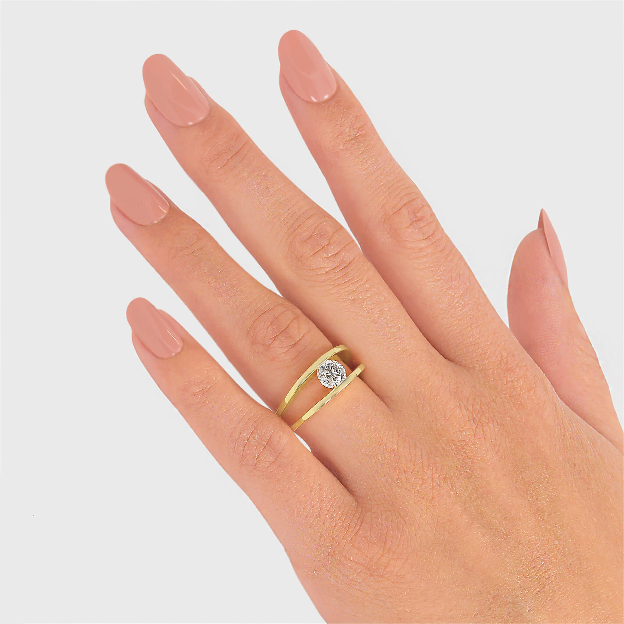 Millennium Classic Diamond Ring 0.70 Carat in 18K Yellow Gold Hand View
