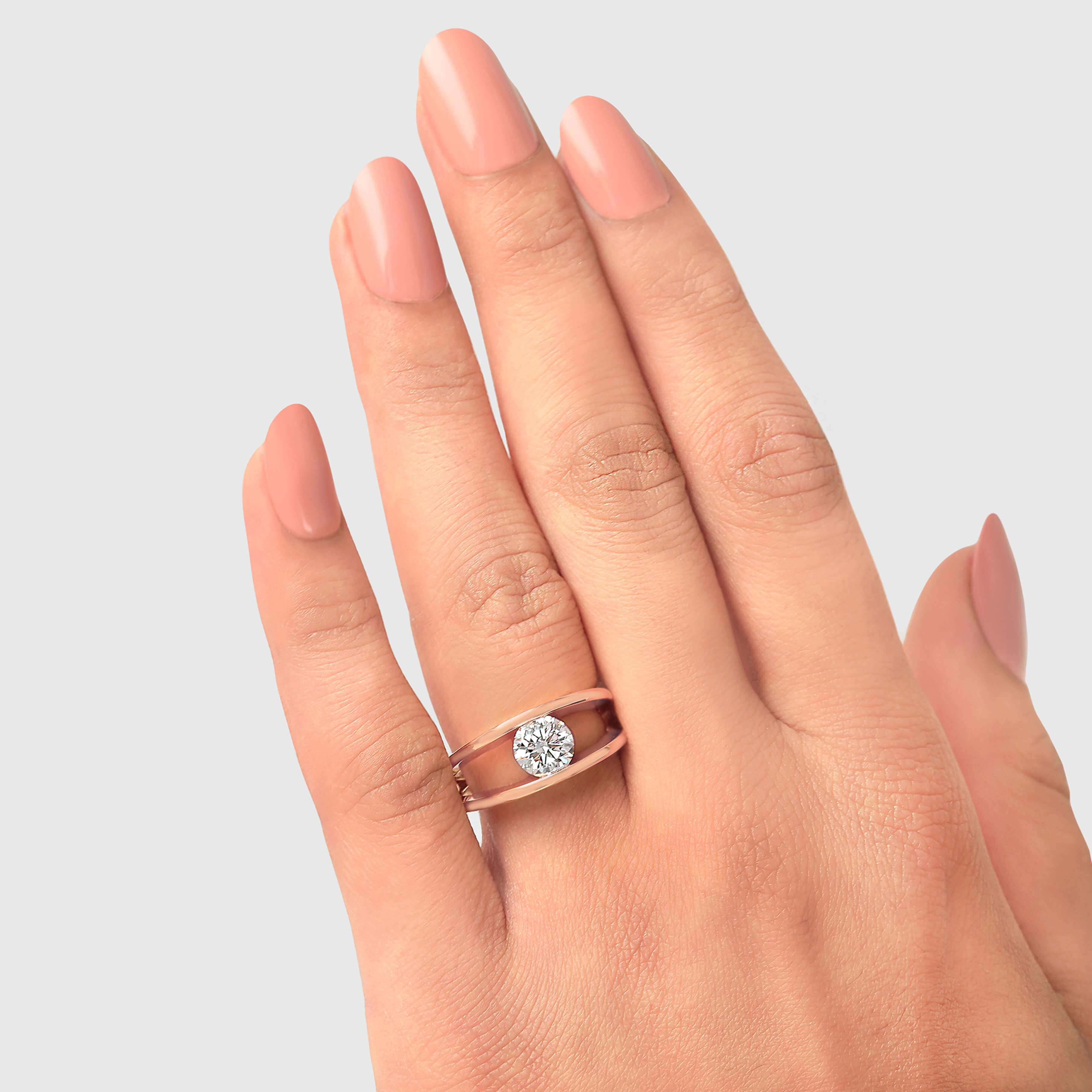 Millennium Classic Diamond Ring 1.00 Carat in 18K Rose Gold Hand View