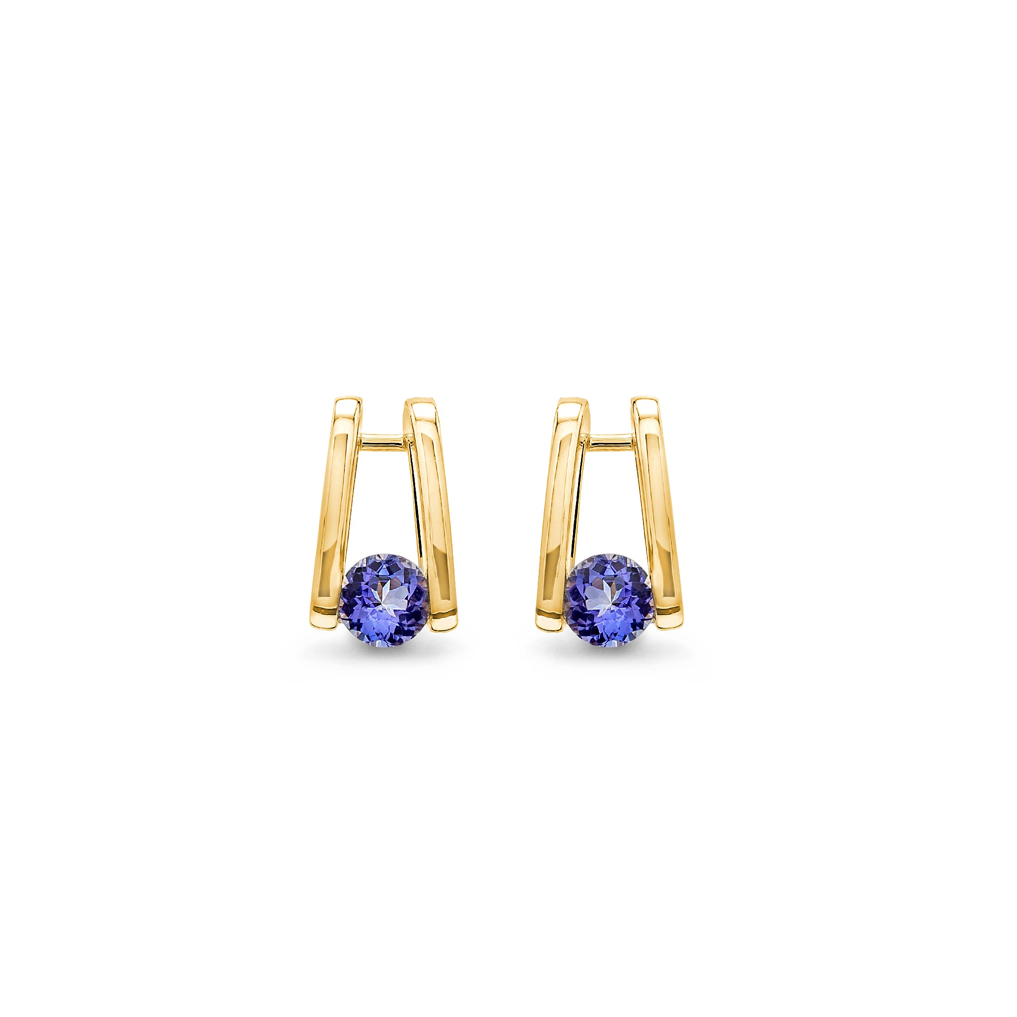 Millennium Classic Tanzanite Stud Earrings 0.80 Carat in 14K Yellow Gold Front View
