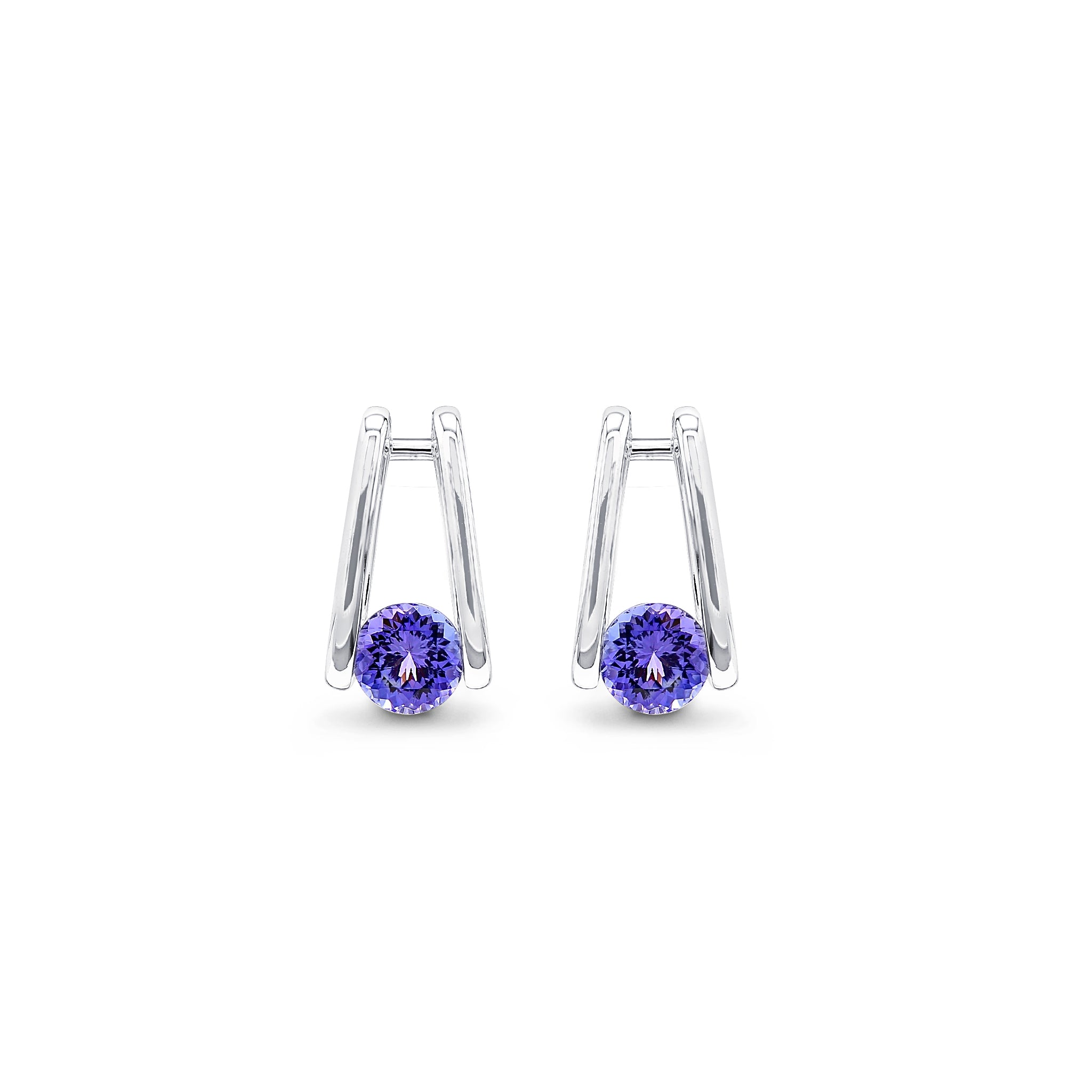 Millennium Classic Tanzanite Stud Earrings 1.10 Carat in 14K White Gold Front View